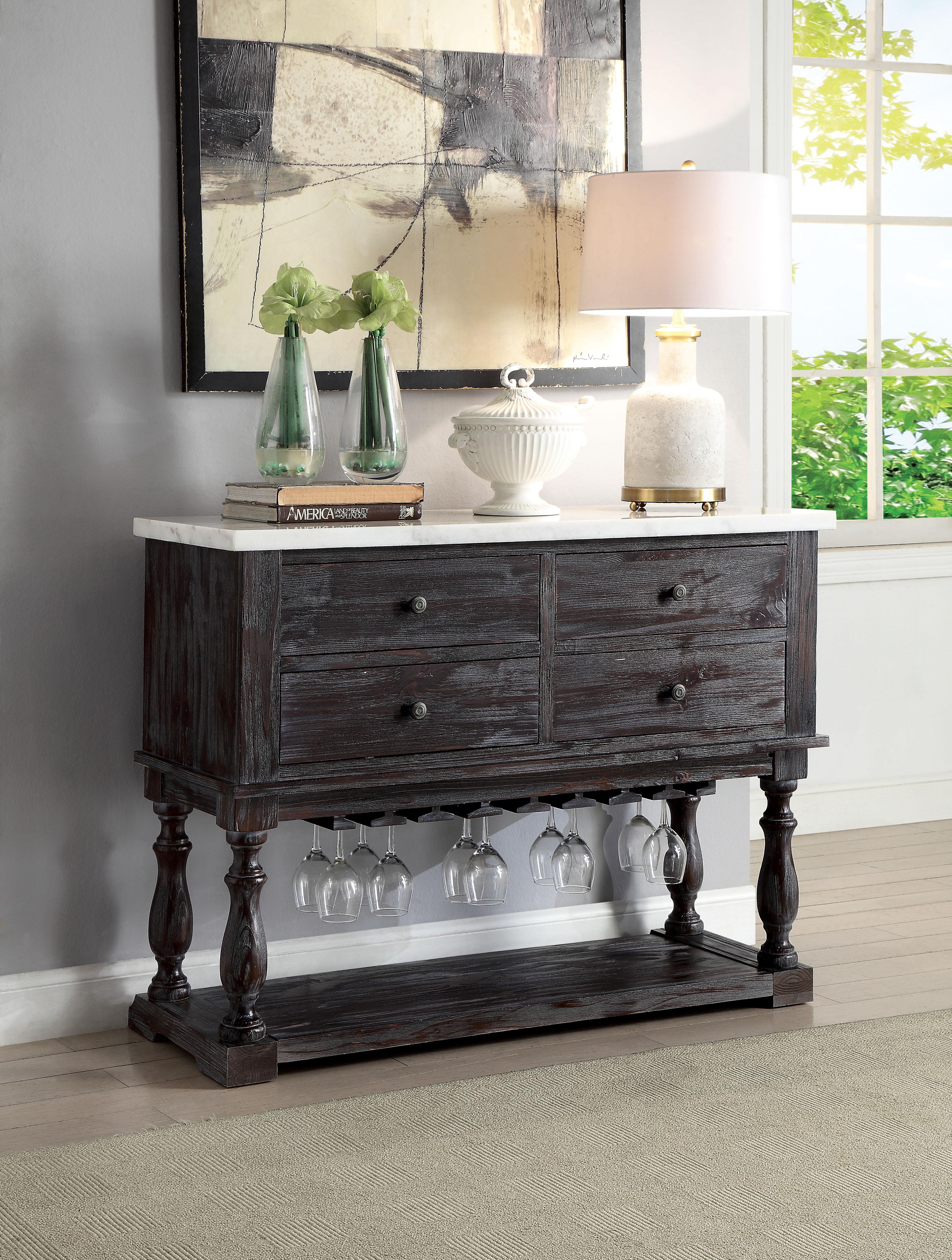Gerardo White Marble & Weathered Espresso Server - Ideal Furniture (Fresno,CA)