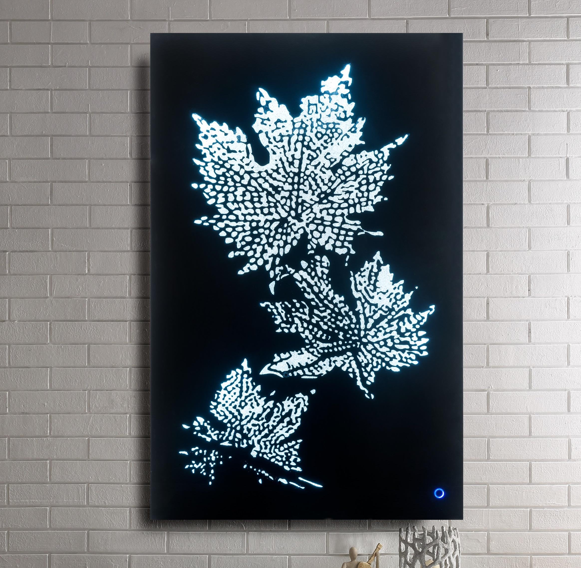 Hadrias Smoky Glass & Faux Crystal Wall Art (LED) - Ideal Furniture (Fresno,CA)