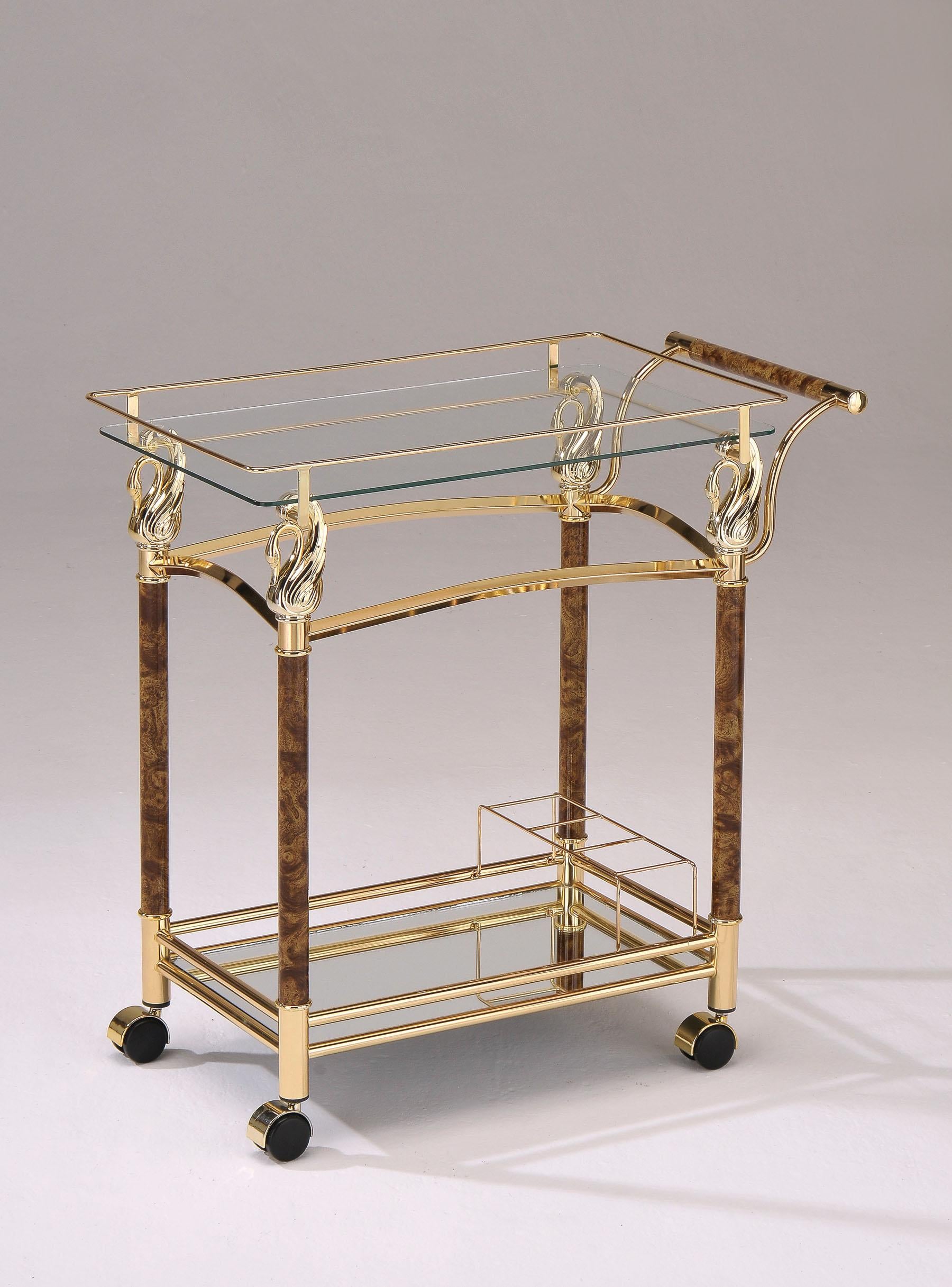 Helmut Gold Plated & Clear Glass - Tempered Serving Cart - Ideal Furniture (Fresno,CA)
