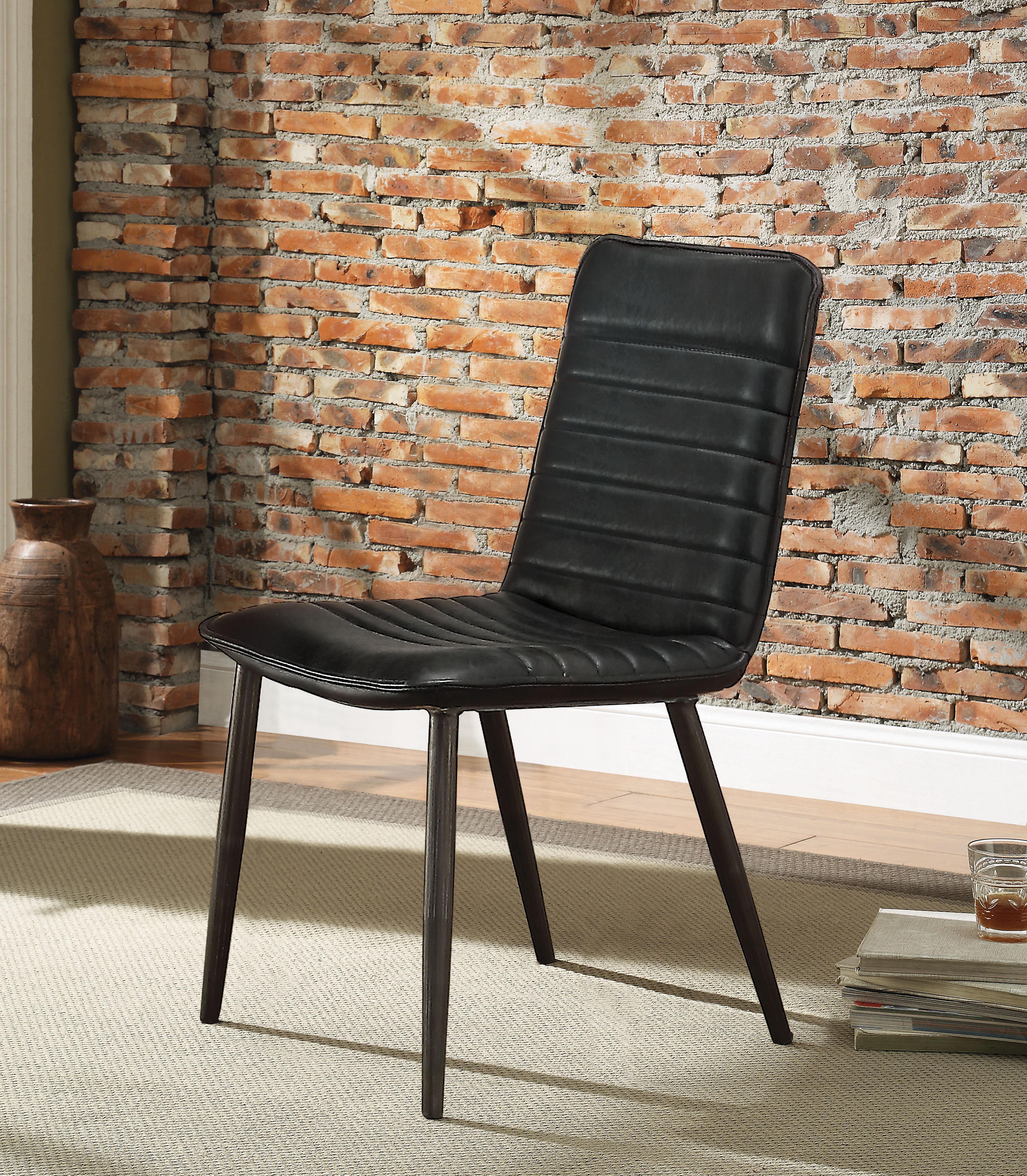 Hosmer Black Top Grain Leather & Antique Black Side Chair - Ideal Furniture (Fresno,CA)