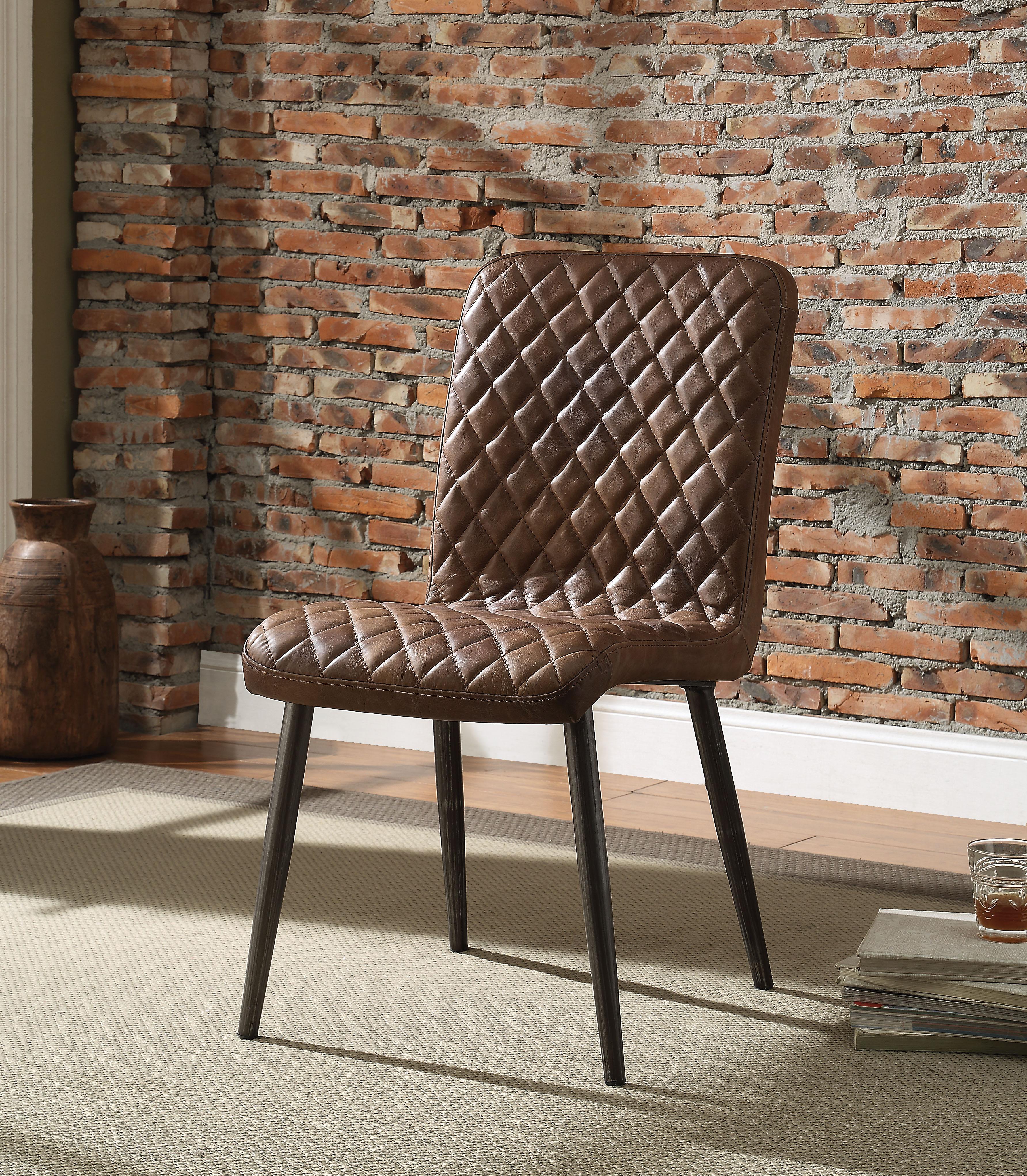 Hosmer Vintage Chocolate Top Grain Leather & Antique Black Side Chair - Ideal Furniture (Fresno,CA)