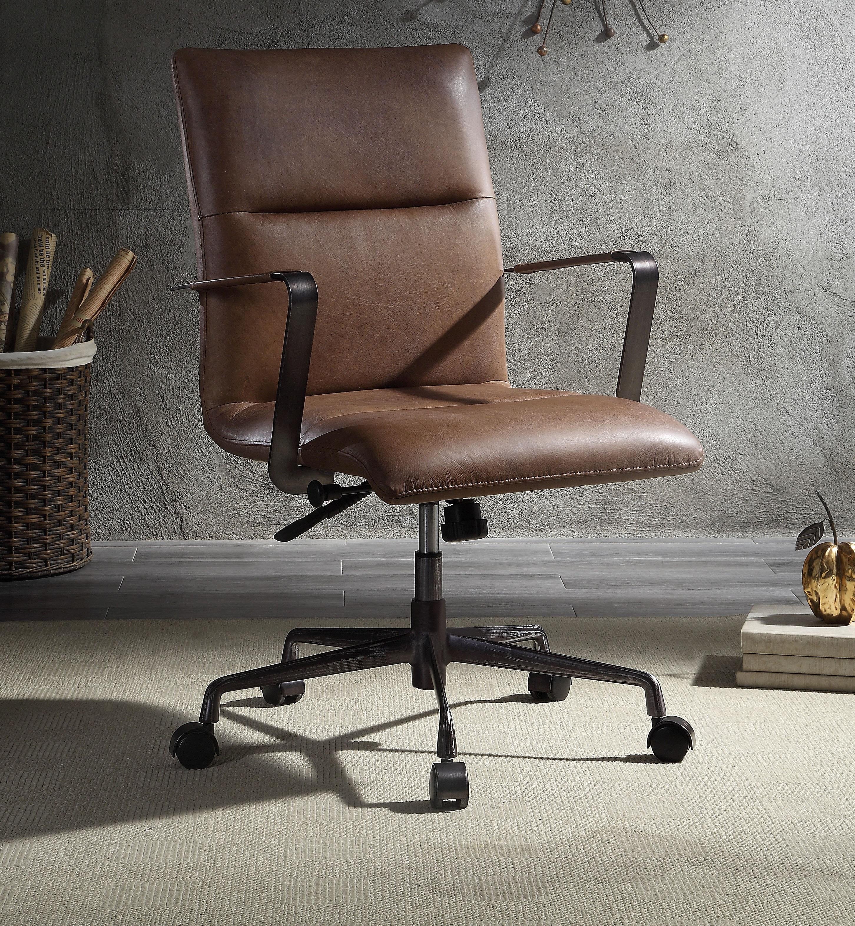 Indra Vintage Chocolate Top Grain Leather Office Chair - Ideal Furniture (Fresno,CA)