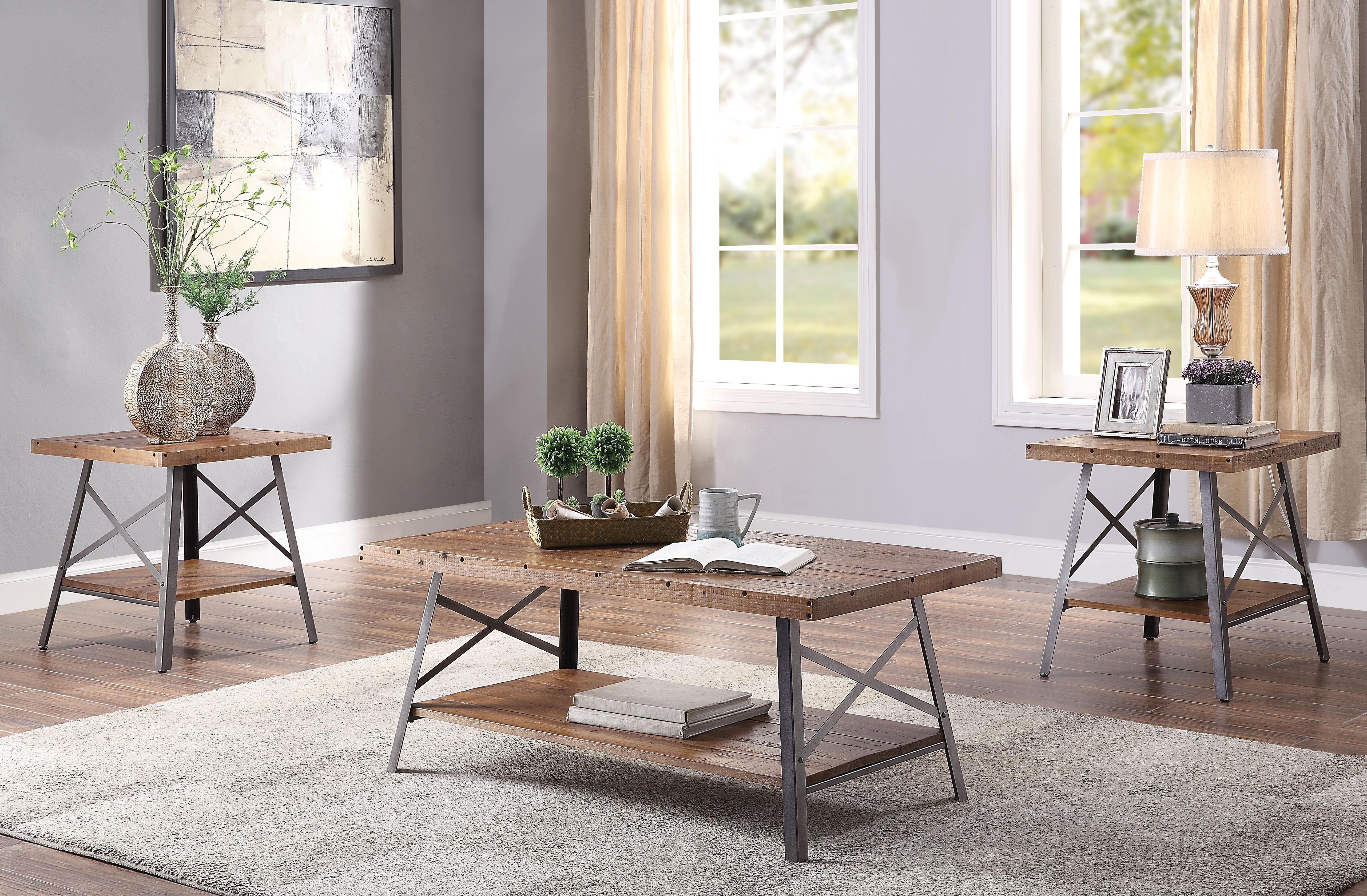 Ikram Weathered Oak & Sandy Black Coffee Table - Ideal Furniture (Fresno,CA)