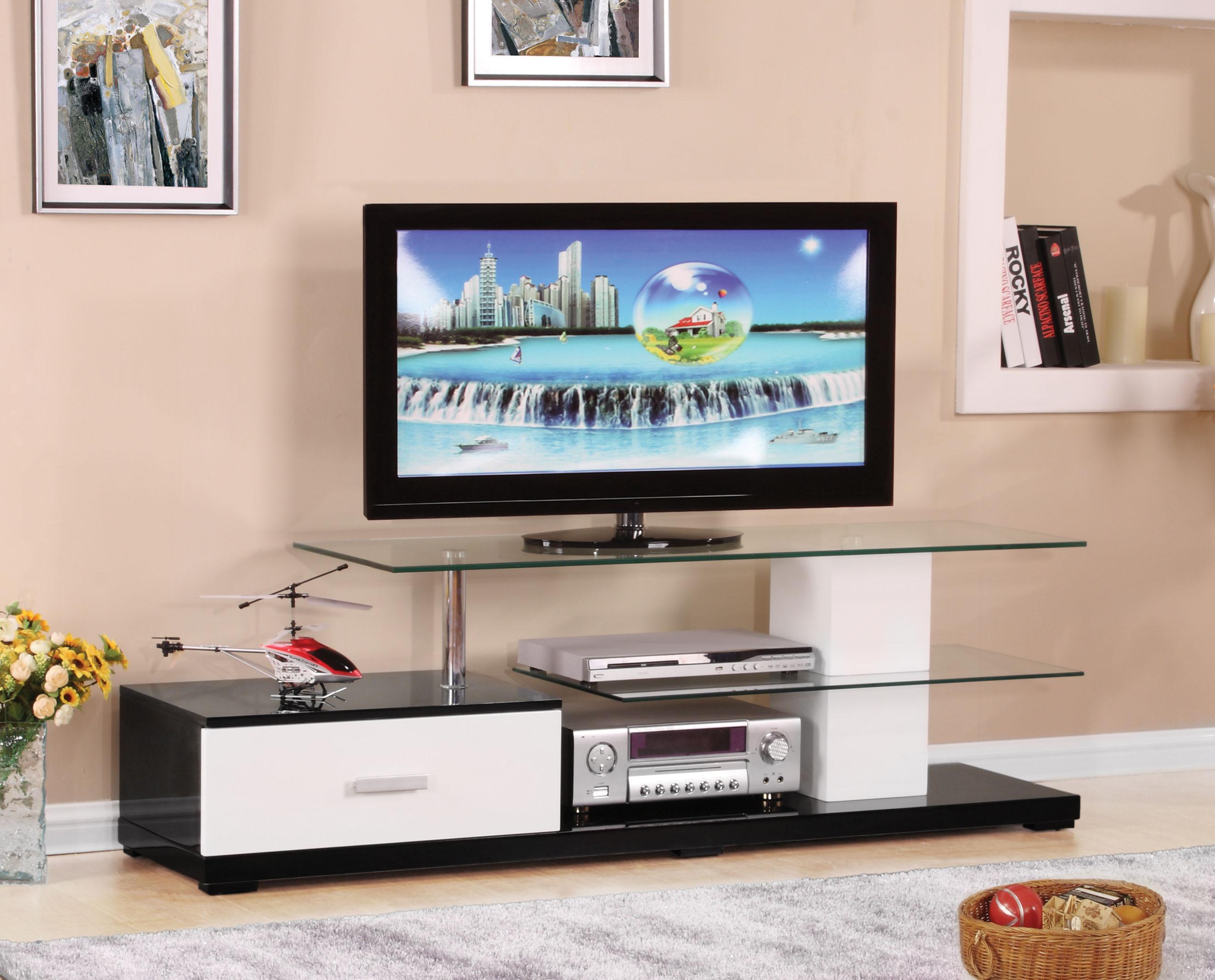 Ivana White & Black TV Stand - Ideal Furniture (Fresno,CA)