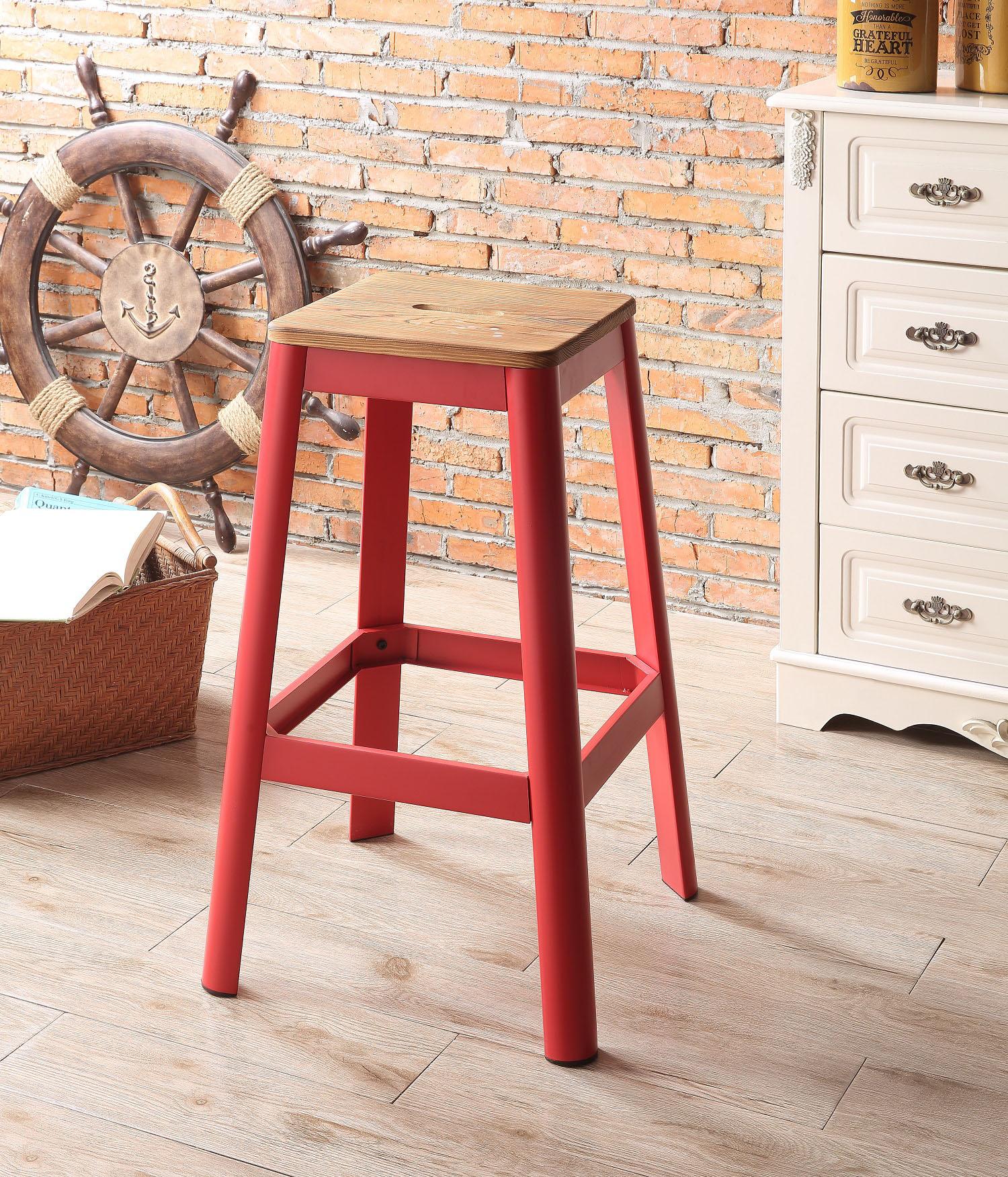 Jacotte Natural & Red Bar Stool (1Pc) - Ideal Furniture (Fresno,CA)