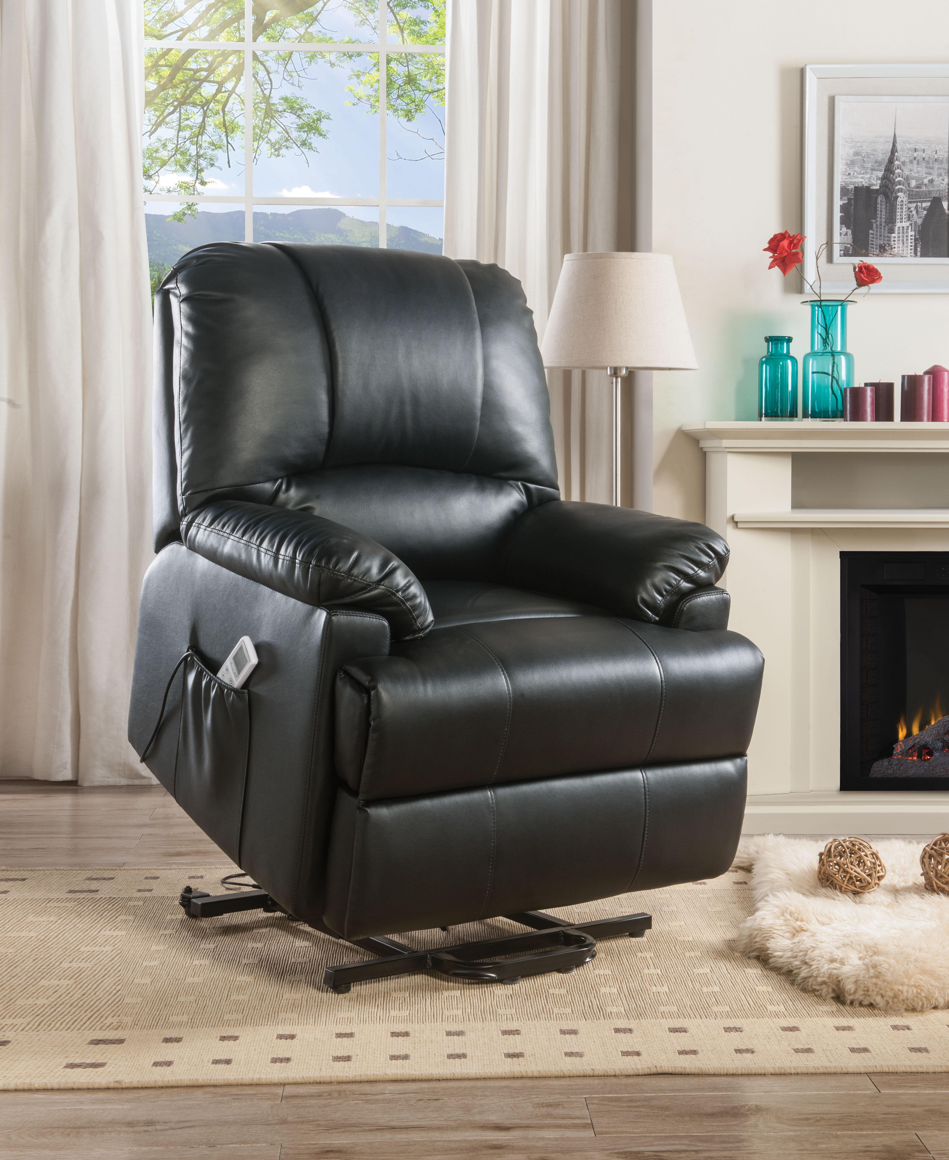 Ixora Black PU Recliner w/Power Lift & Massage - Ideal Furniture (Fresno,CA)