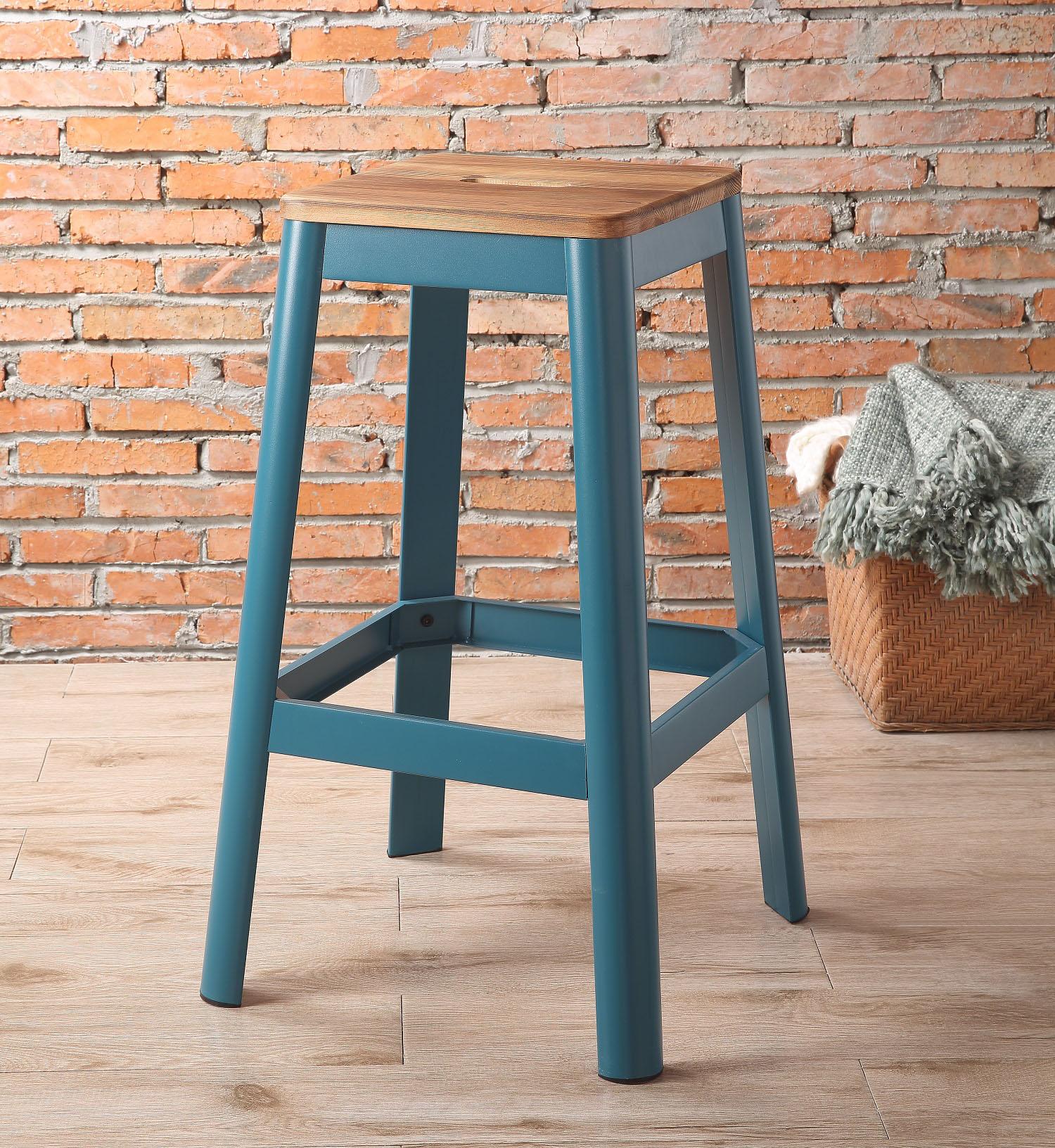 Jacotte Natural & Teal Bar Stool (1Pc) - Ideal Furniture (Fresno,CA)
