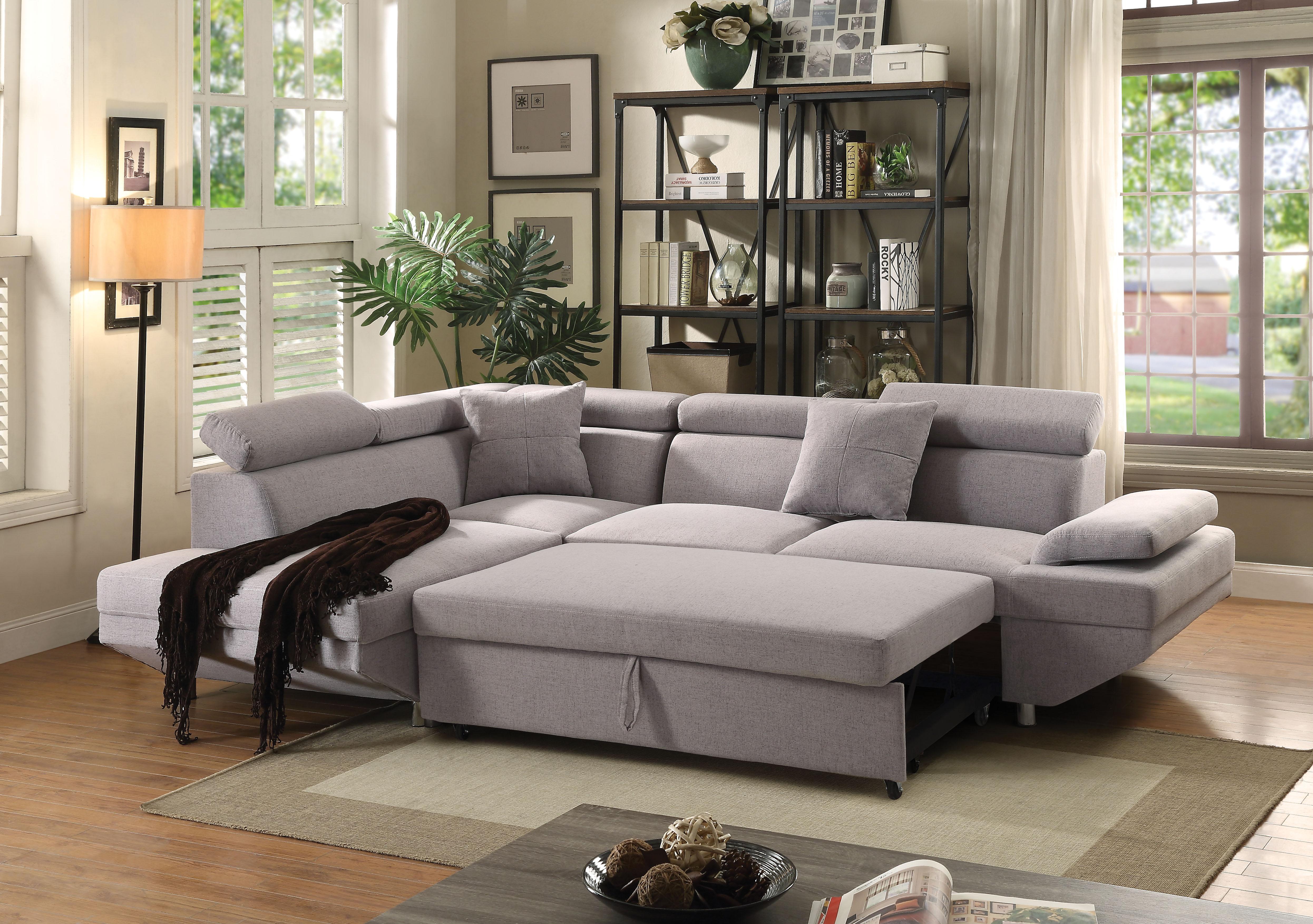 Jemima Gray Fabric Sectional Sofa w/Sleeper - Ideal Furniture (Fresno,CA)