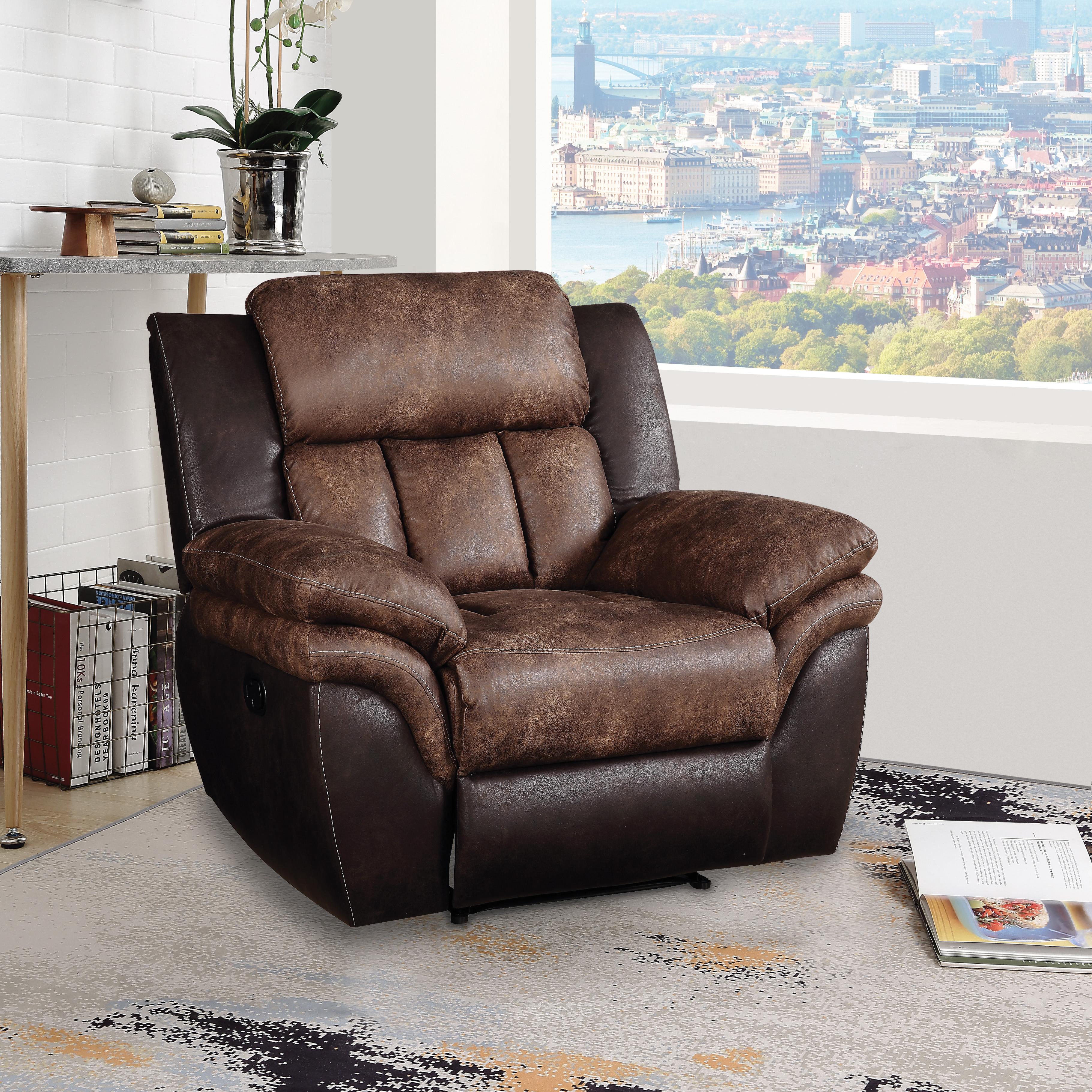 Jaylen Toffee & Espresso Polished Microfiber Recliner - Ideal Furniture (Fresno,CA)