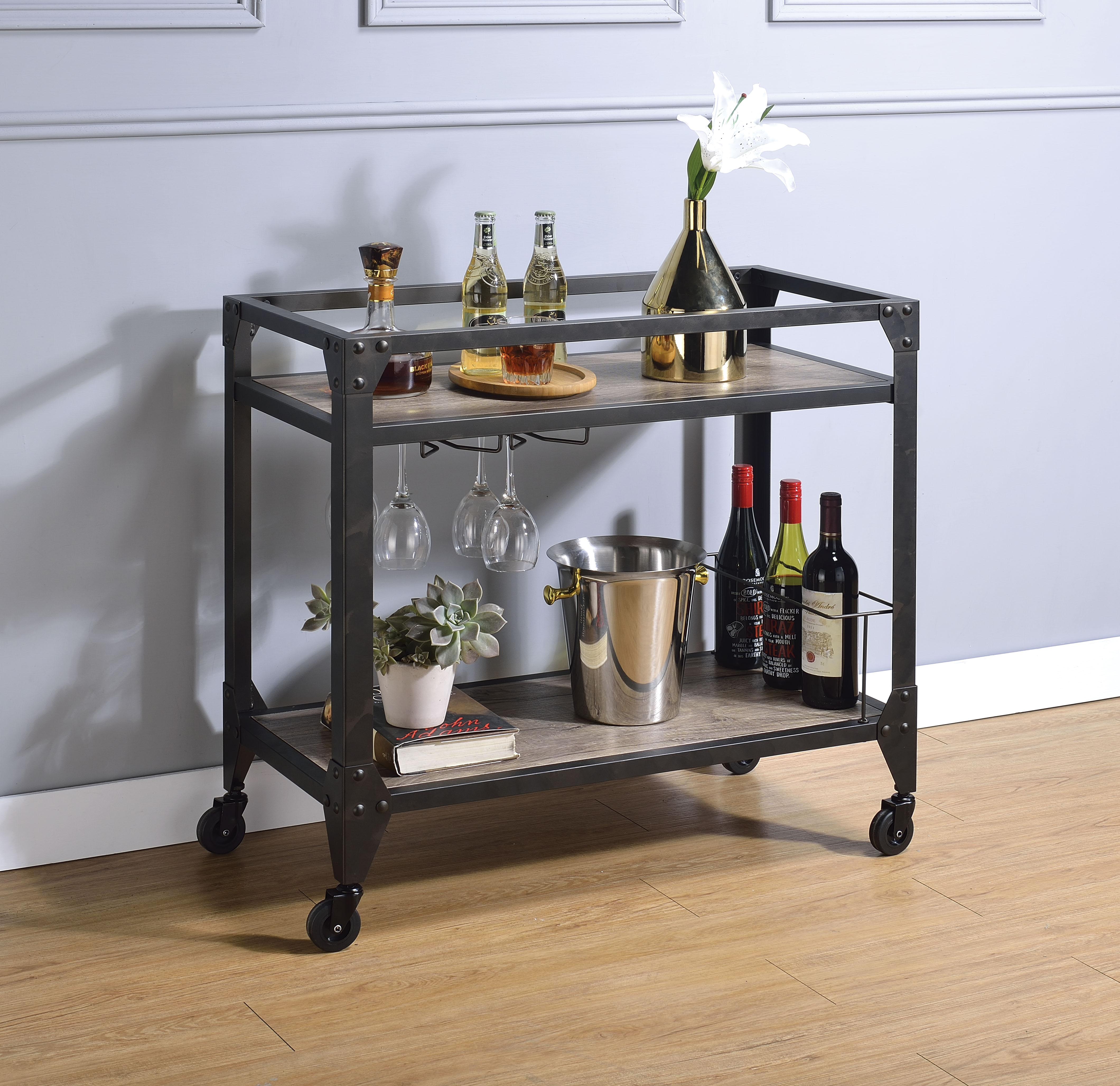 Jorgensen Rustic Oak & Charcoal Serving Cart - Ideal Furniture (Fresno,CA)