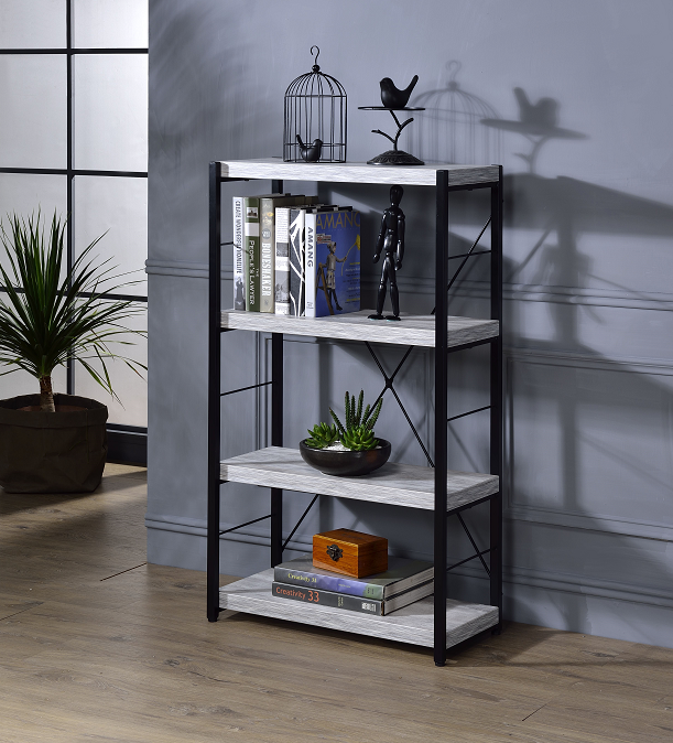 Jurgen Antique White & Black Bookshelf - Ideal Furniture (Fresno,CA)