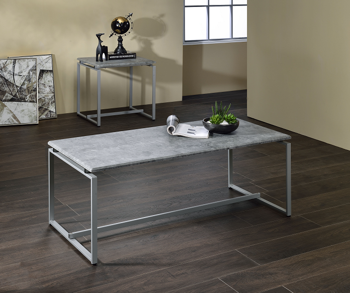 Jurgen Faux Concrete & Silver 3Pc Pack Coffee/End Set - Ideal Furniture (Fresno,CA)