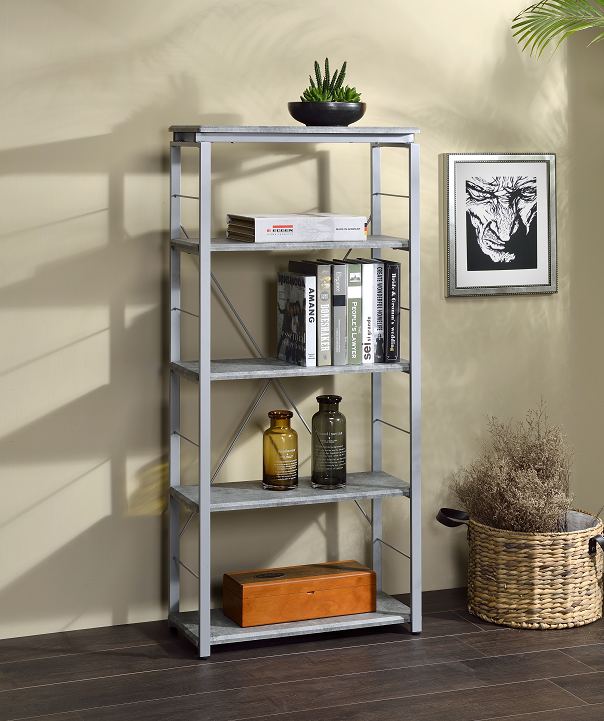 Jurgen Faux Concrete & Silver Bookshelf - Ideal Furniture (Fresno,CA)
