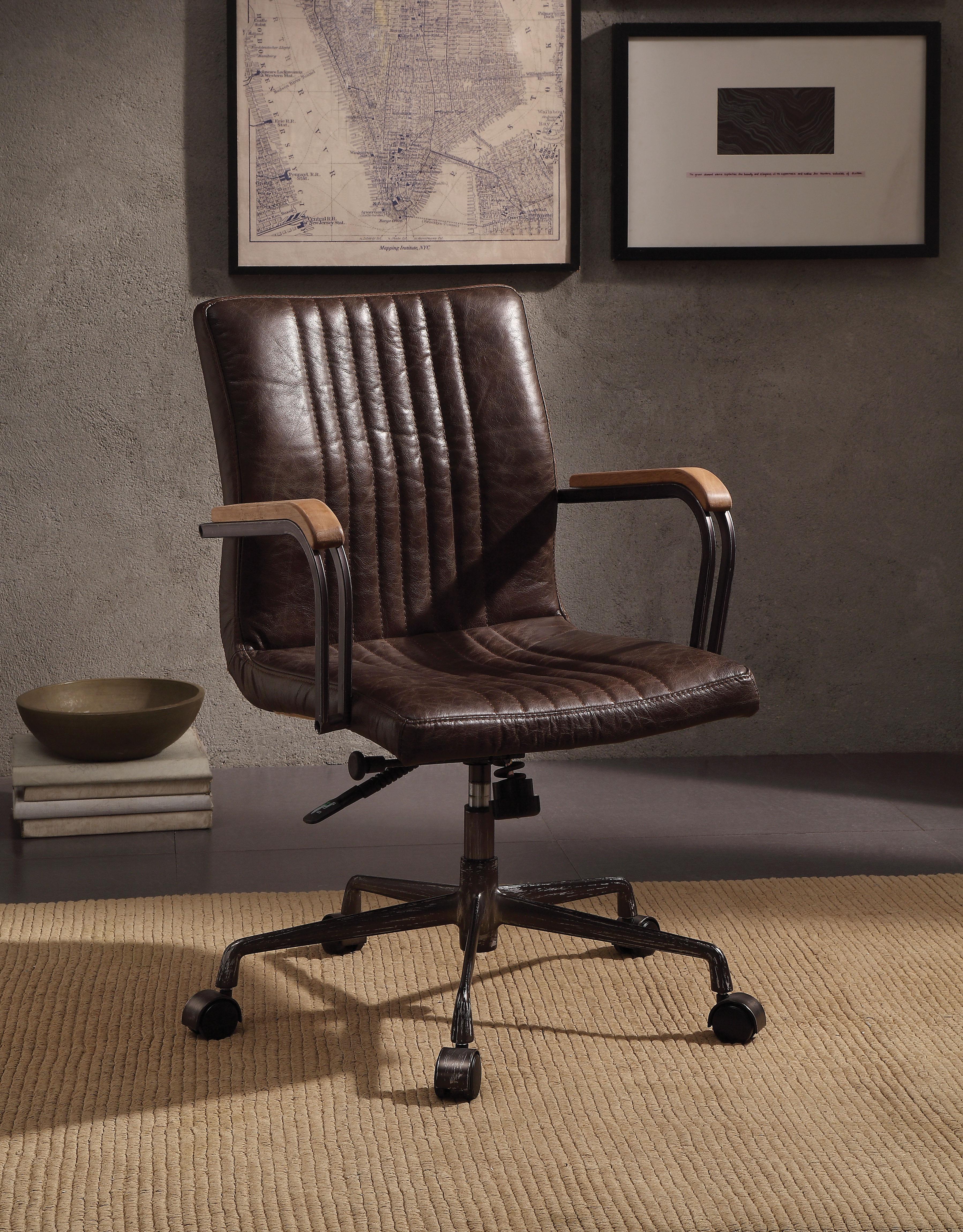Joslin Distress Chocolate Top Grain Leather Office Chair - Ideal Furniture (Fresno,CA)