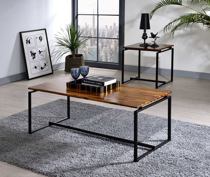 Jurgen Oak & Black 3Pc Pack Coffee/End Set - Ideal Furniture (Fresno,CA)