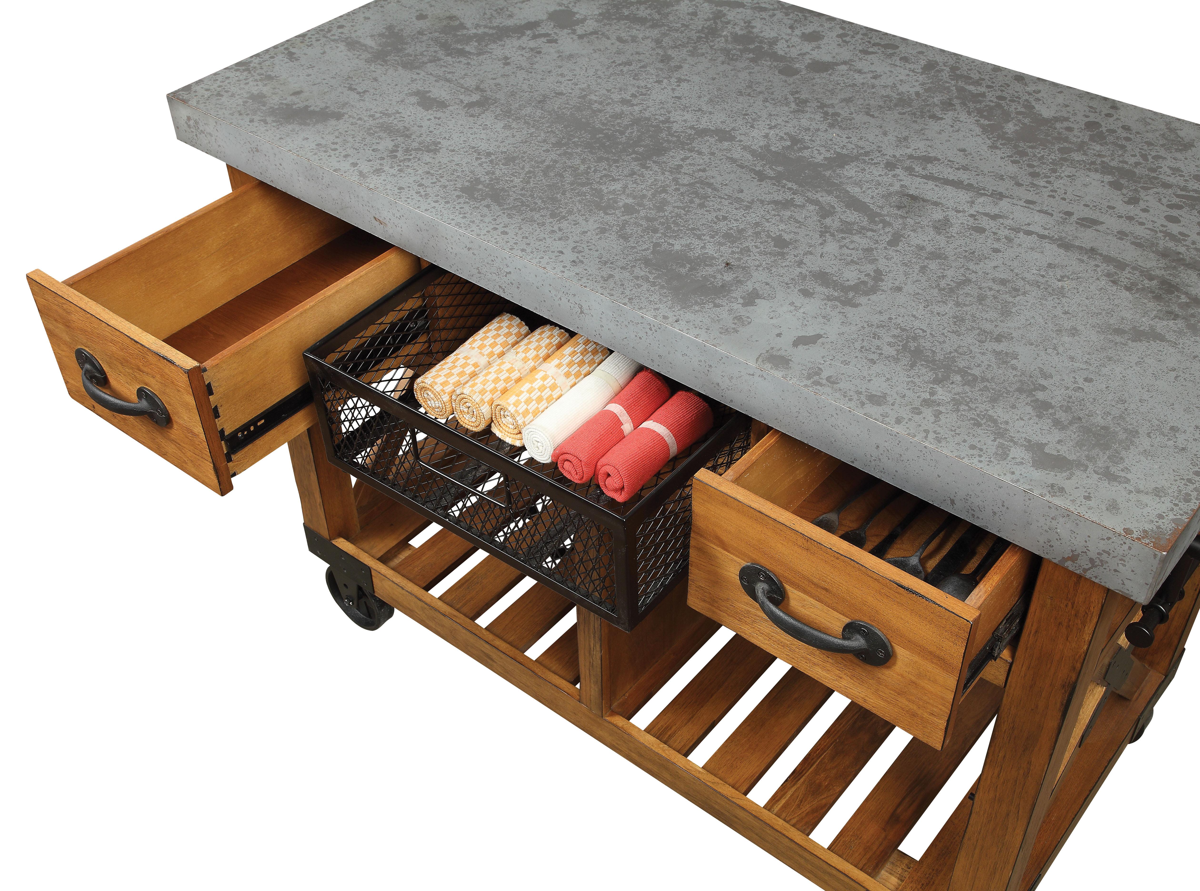 Kailey Antique Oak Kitchen Cart - Ideal Furniture (Fresno,CA)