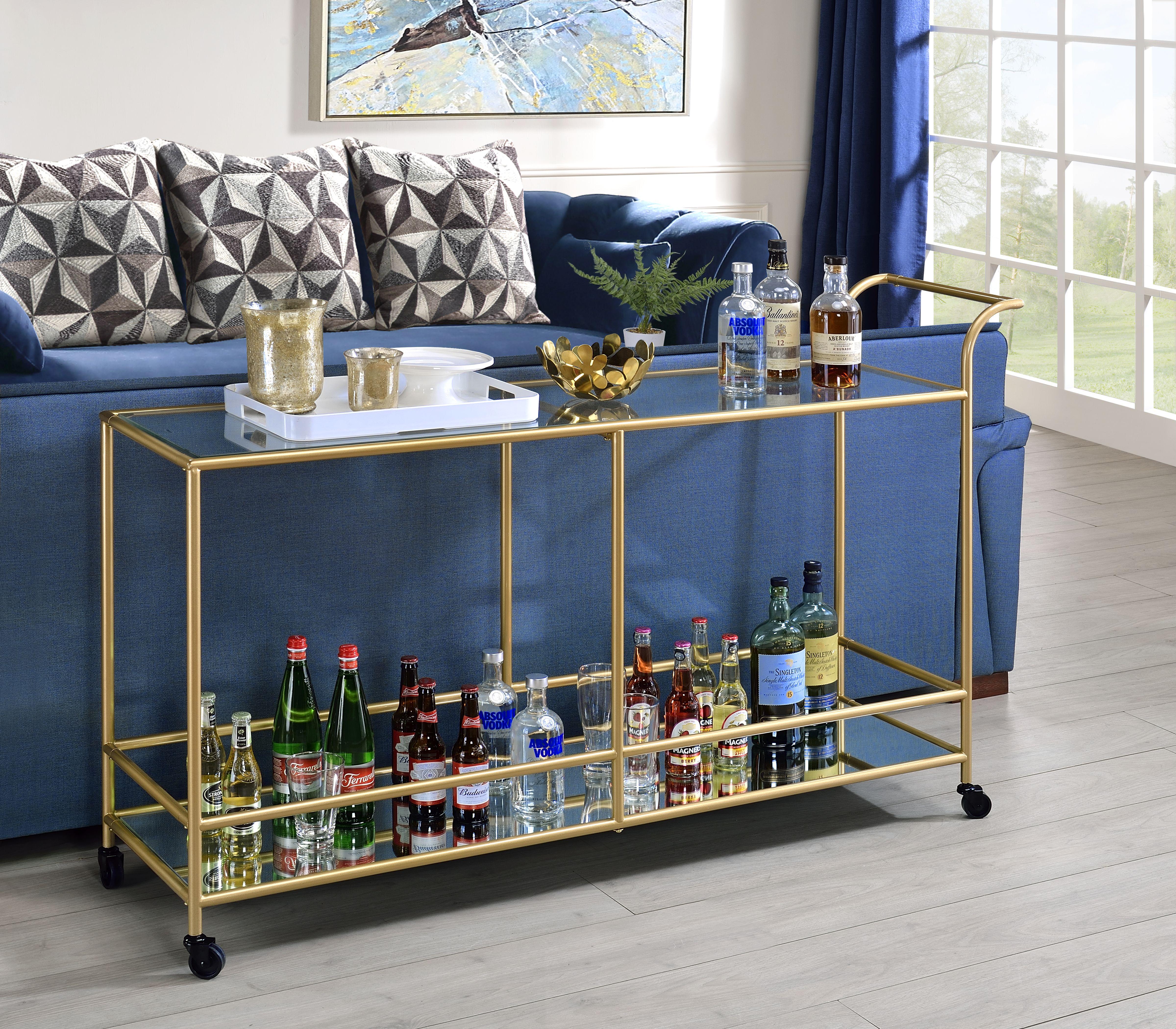 Kenda Clear Glass, Mirrored & Gold Serving Cart - Ideal Furniture (Fresno,CA)