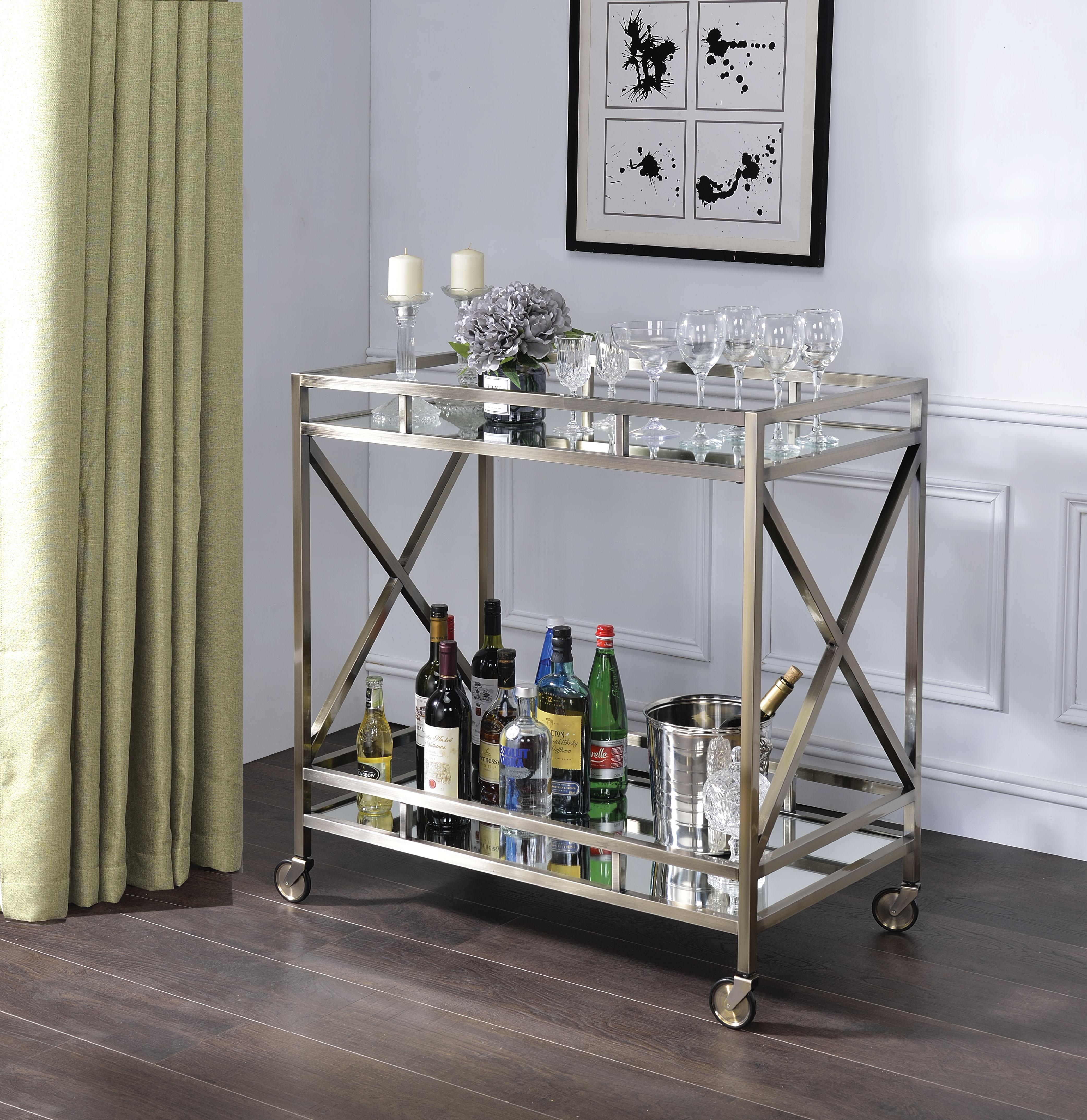 Kristensen Antique Gold & Mirror Serving Cart - Ideal Furniture (Fresno,CA)