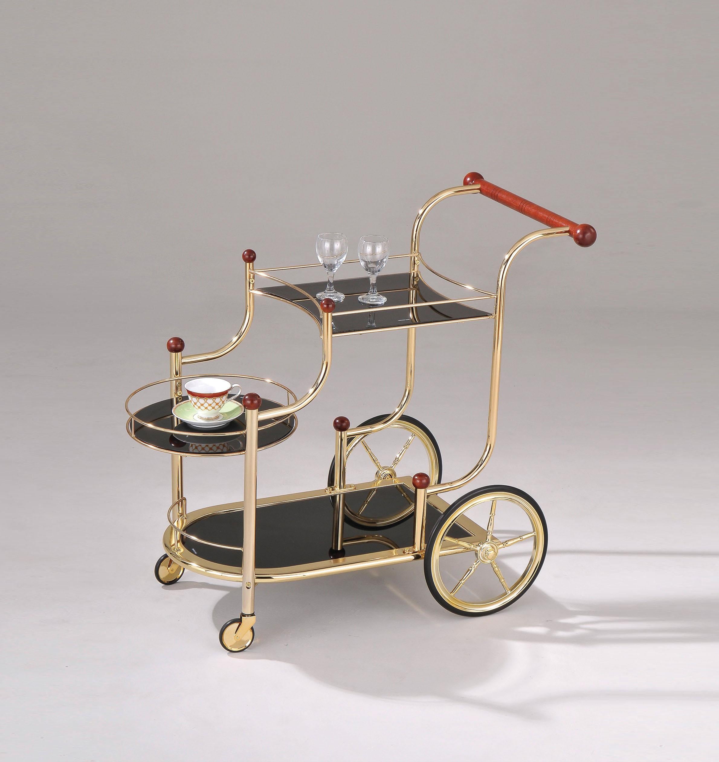Lacy Gold Plated & Black Glass Serving Cart - Ideal Furniture (Fresno,CA)