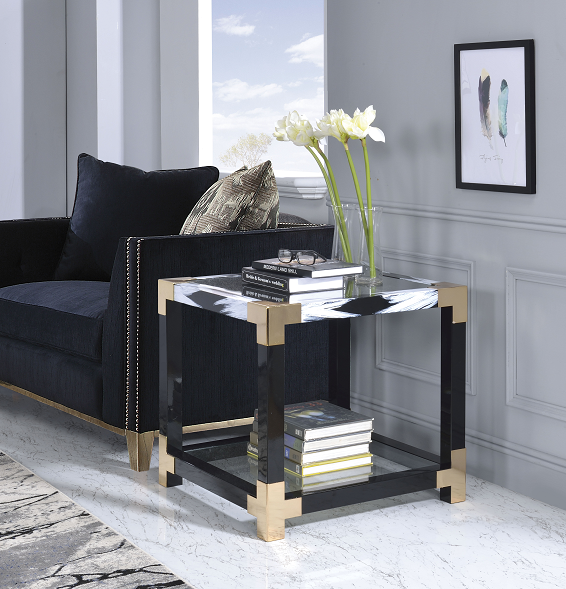 Lafty White Brushed & Clear Glass End Table - Ideal Furniture (Fresno,CA)