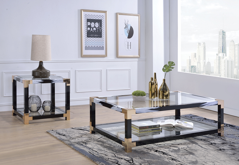 Lafty White Brushed & Clear Glass Coffee Table - Ideal Furniture (Fresno,CA)