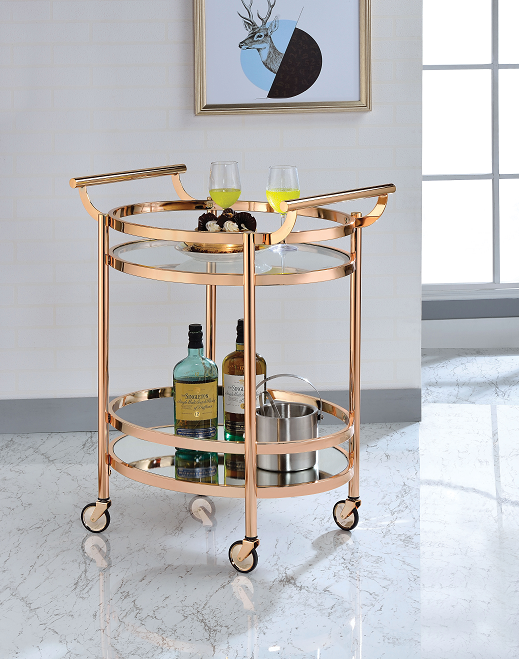 Lakelyn Rose Gold & Clear Glass Serving Cart - Ideal Furniture (Fresno,CA)