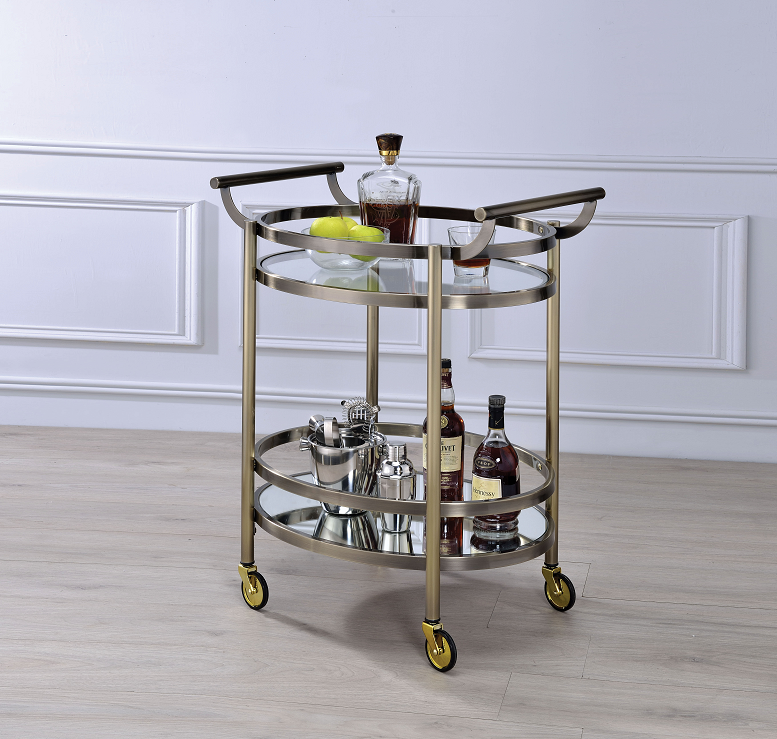 Lakelyn Brushed Bronze & Clear Glass Serving Cart - Ideal Furniture (Fresno,CA)