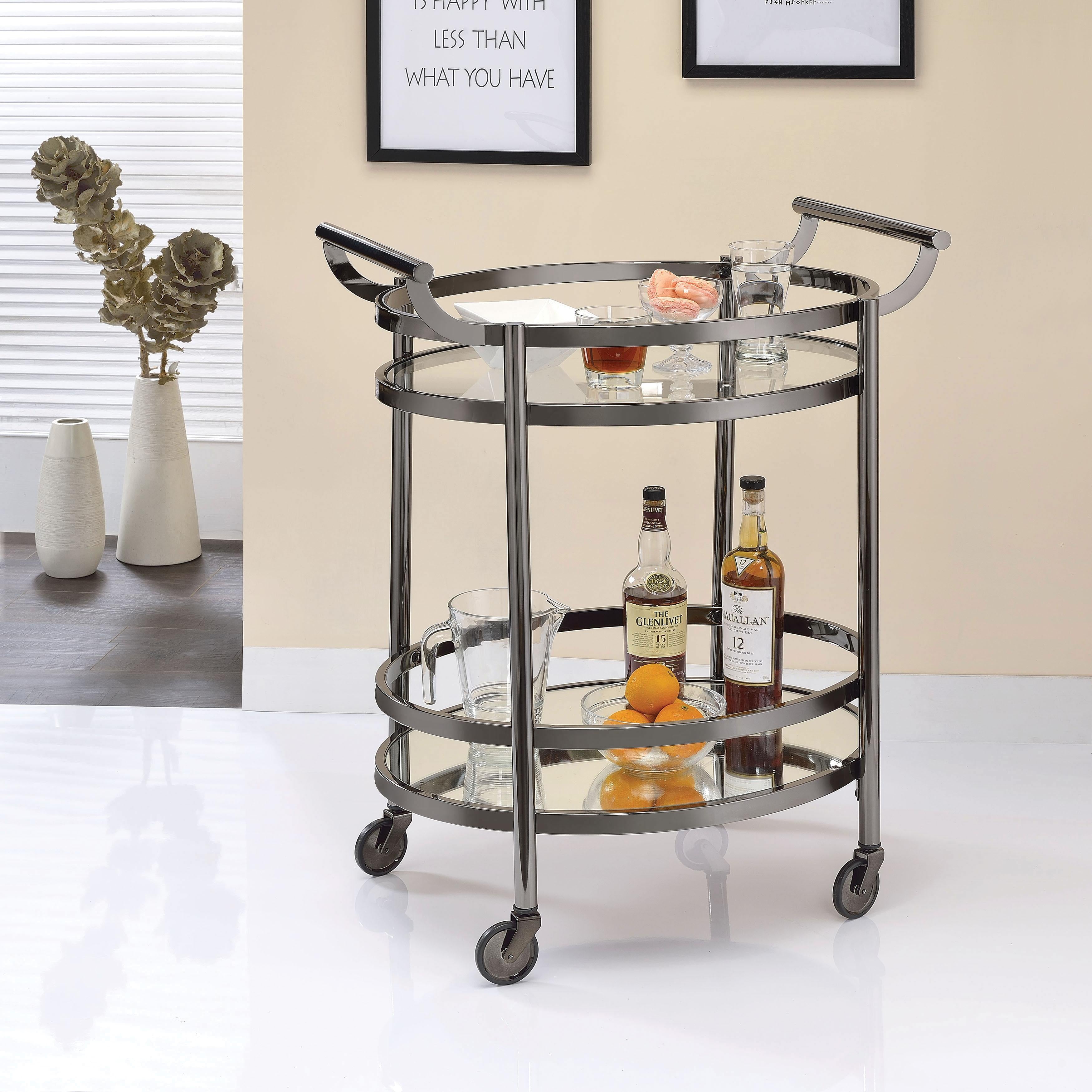Lakelyn Black Nickel & Clear Glass Serving Cart - Ideal Furniture (Fresno,CA)