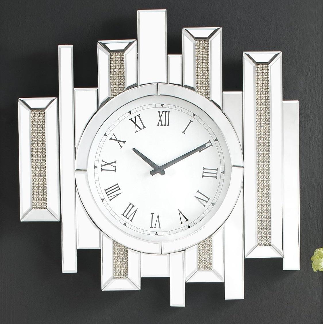 Lavina Mirrored & Faux Diamonds Wall Clock - Ideal Furniture (Fresno,CA)
