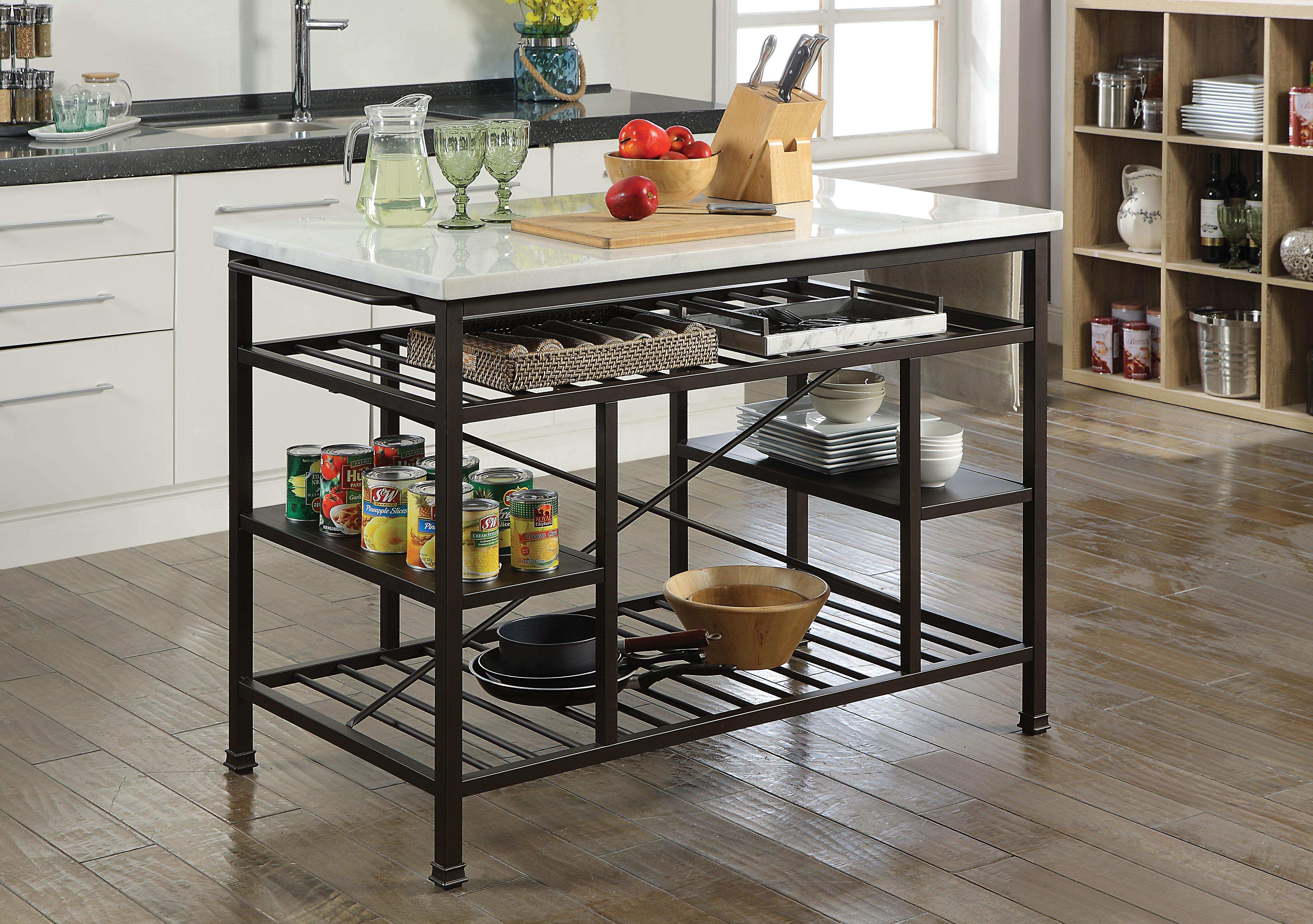 Lanzo Marble & Gunmetal Kitchen Island (Counter) - Ideal Furniture (Fresno,CA)