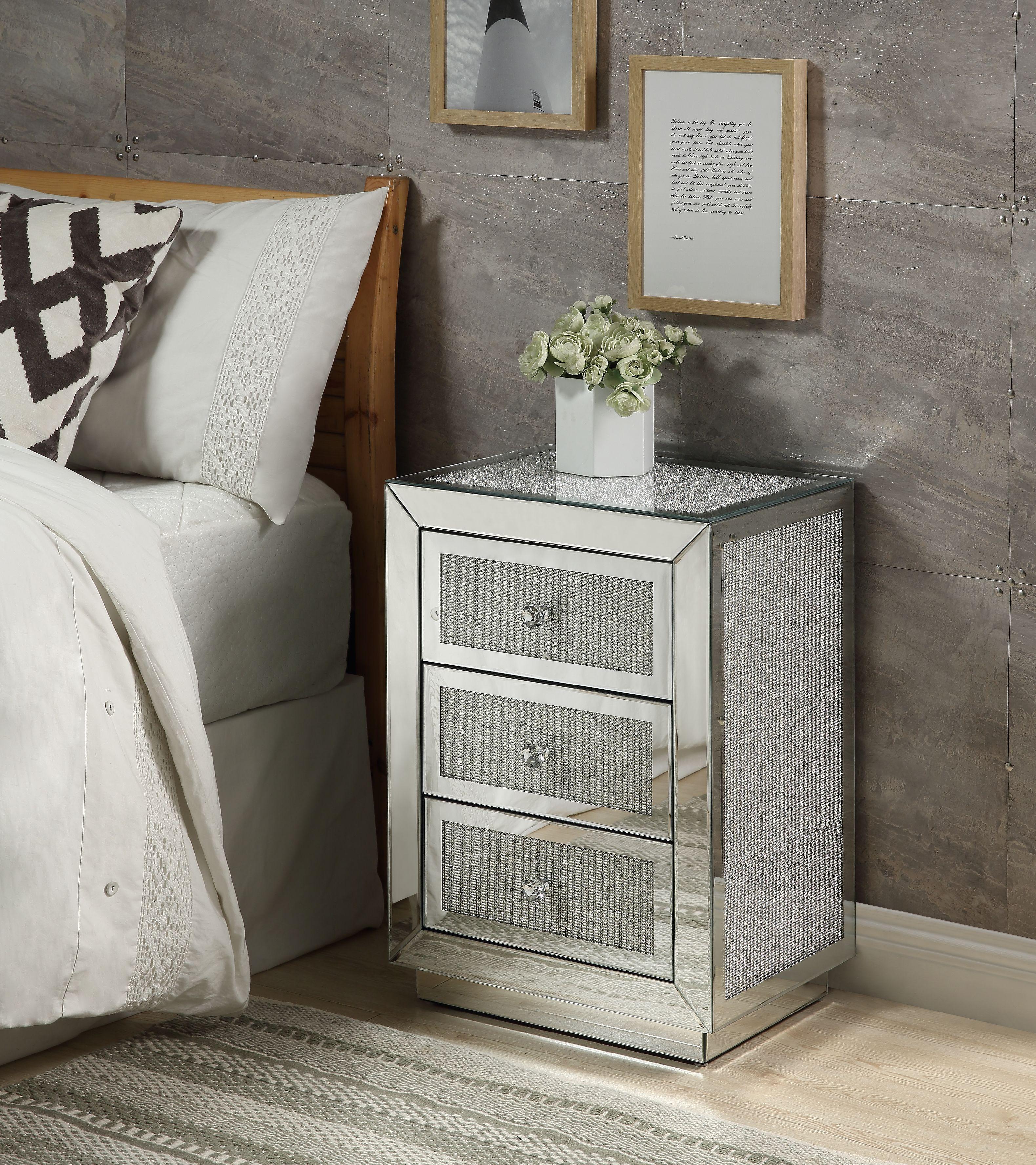 Lavina Mirrored & Faux Diamonds Accent Table - Ideal Furniture (Fresno,CA)