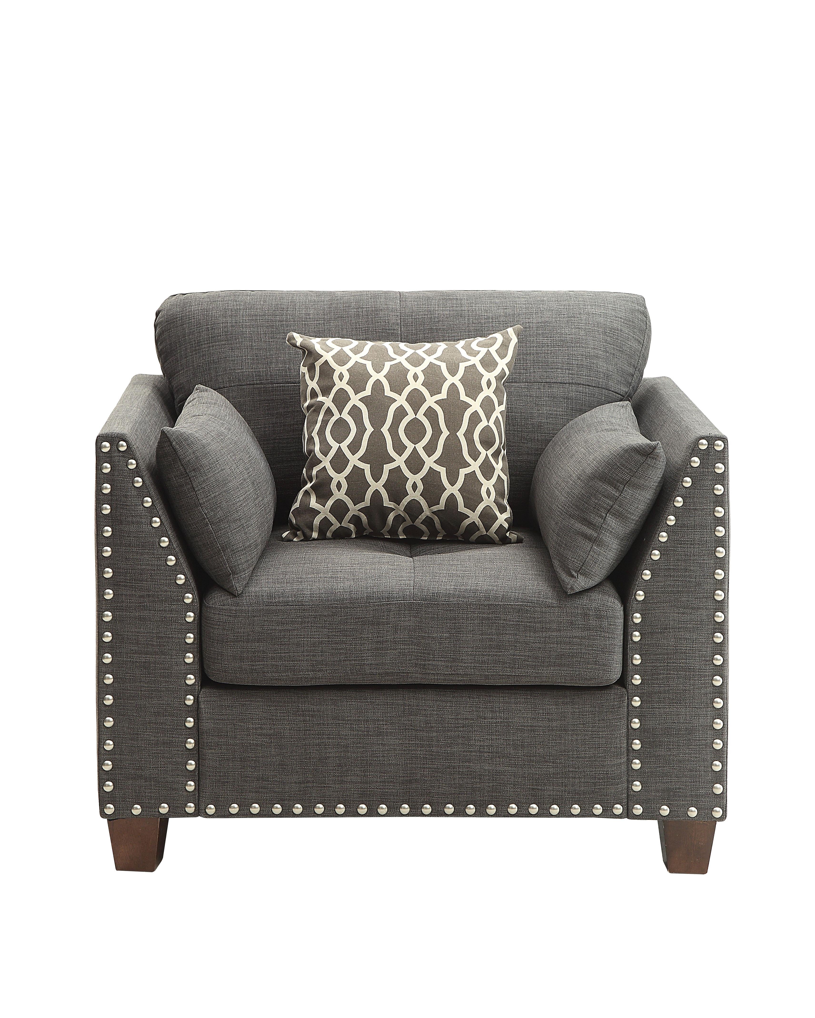 Laurissa Light Charcoal Linen Chair & 3 Pillows - Ideal Furniture (Fresno,CA)