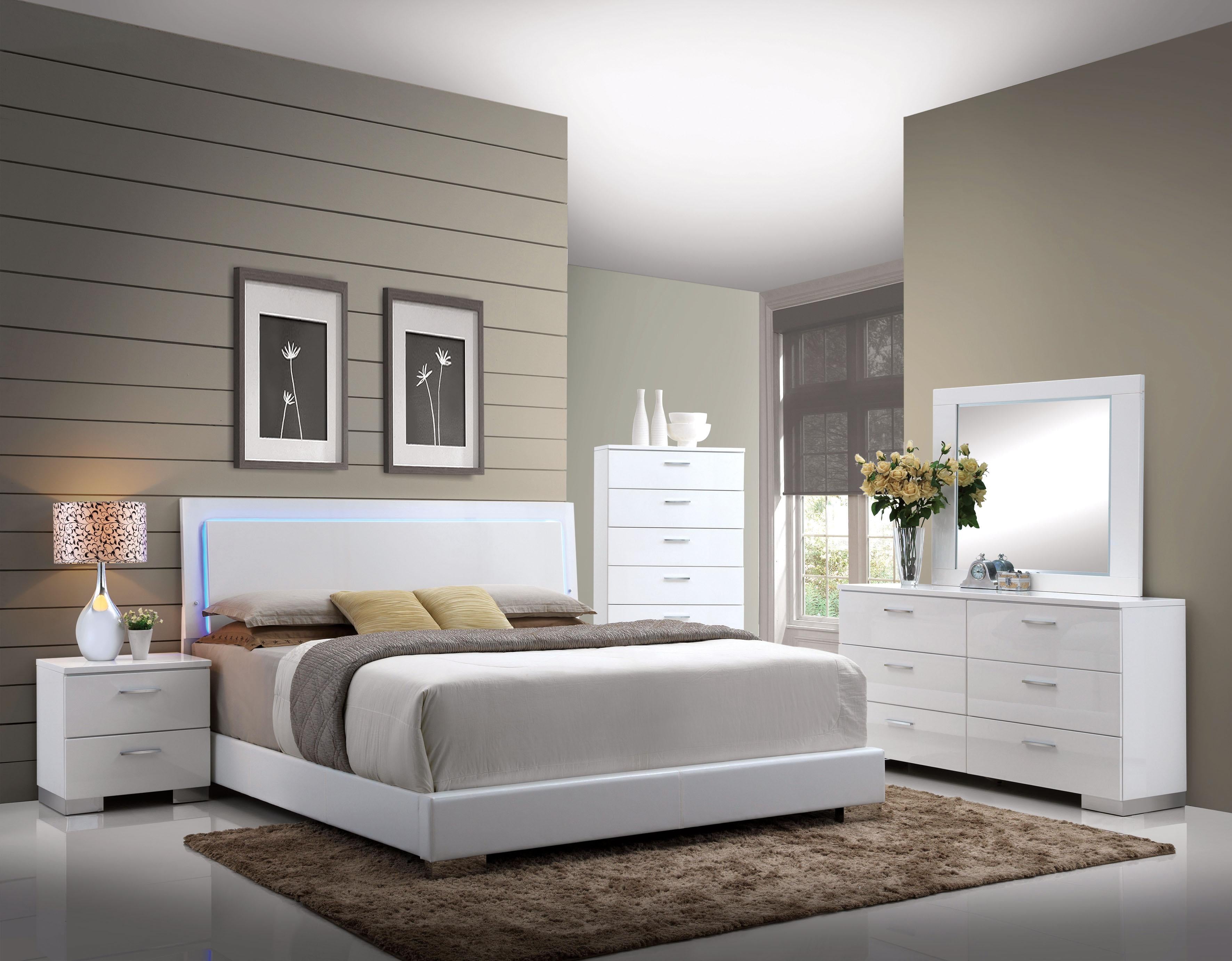 Lorimar White PU & Chrome Leg Eastern King Bed - Ideal Furniture (Fresno,CA)