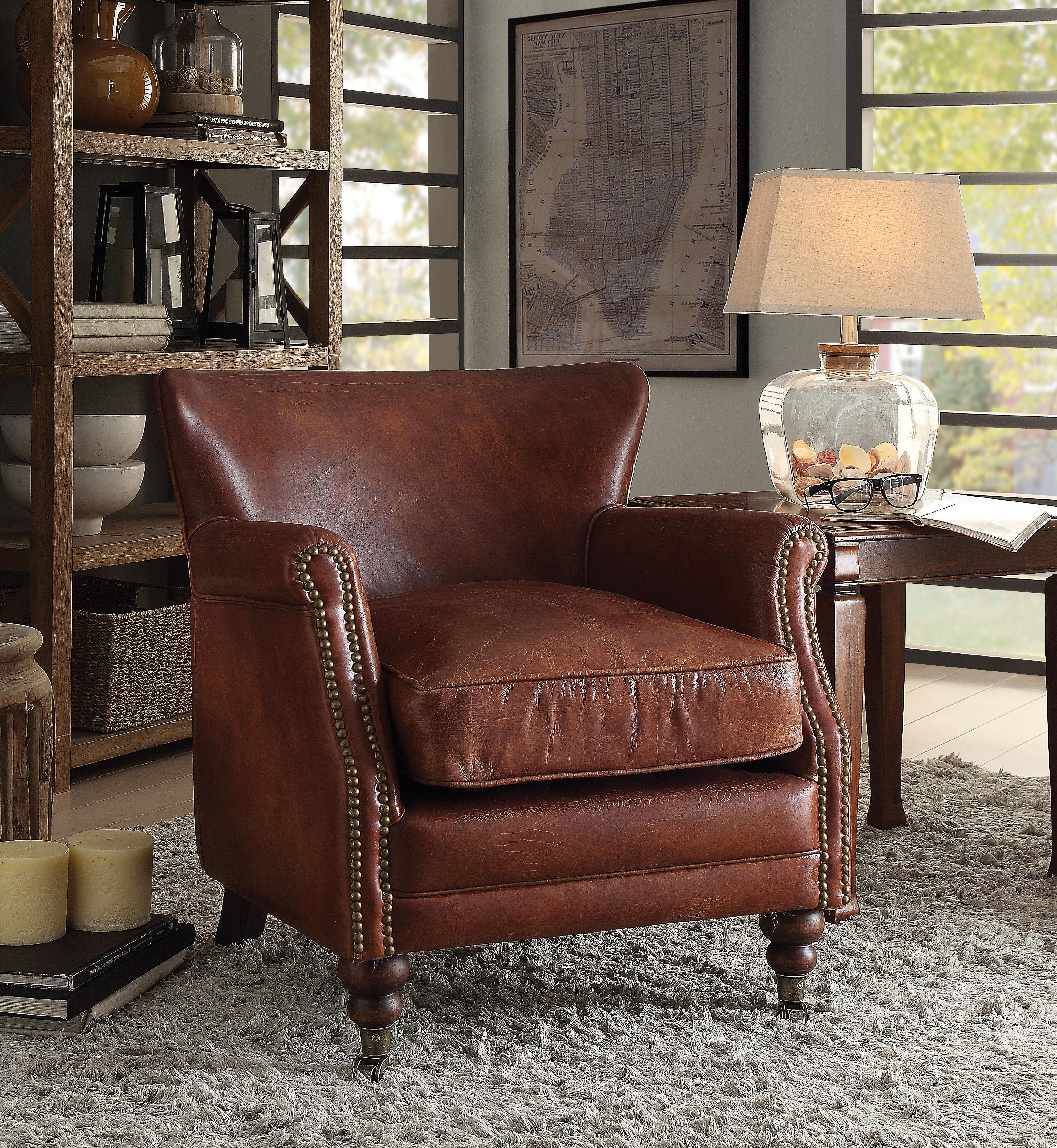 Leeds Vintage Dark Brown Top Grain Leather Accent Chair - Ideal Furniture (Fresno,CA)