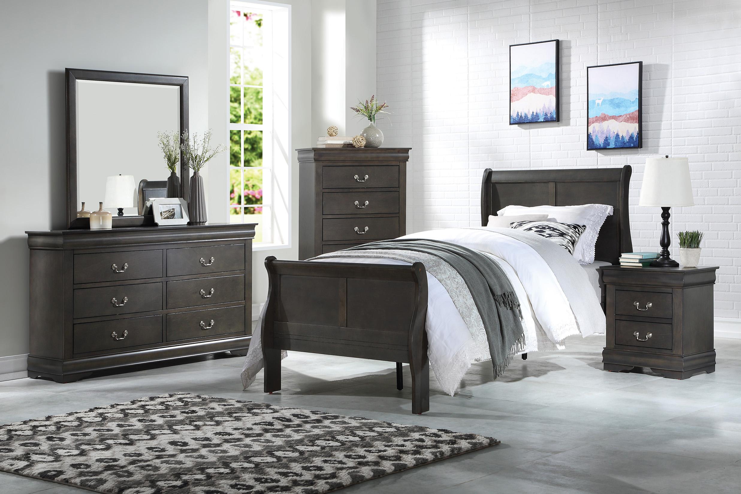 Louis Philippe Dark Gray Twin Bed - Ideal Furniture (Fresno,CA)