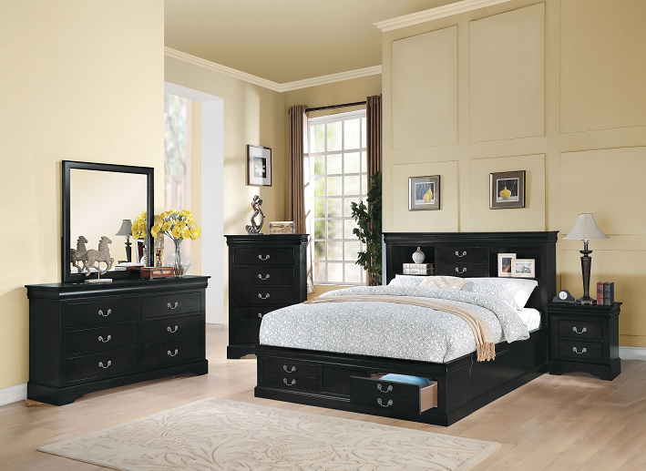 Louis Philippe III Black Eastern King Bed - Ideal Furniture (Fresno,CA)