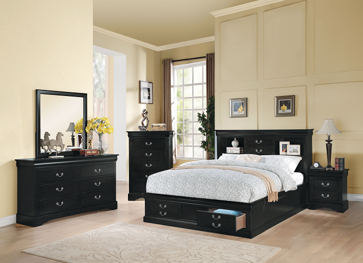 Louis Philippe III Black Queen Bed - Ideal Furniture (Fresno,CA)