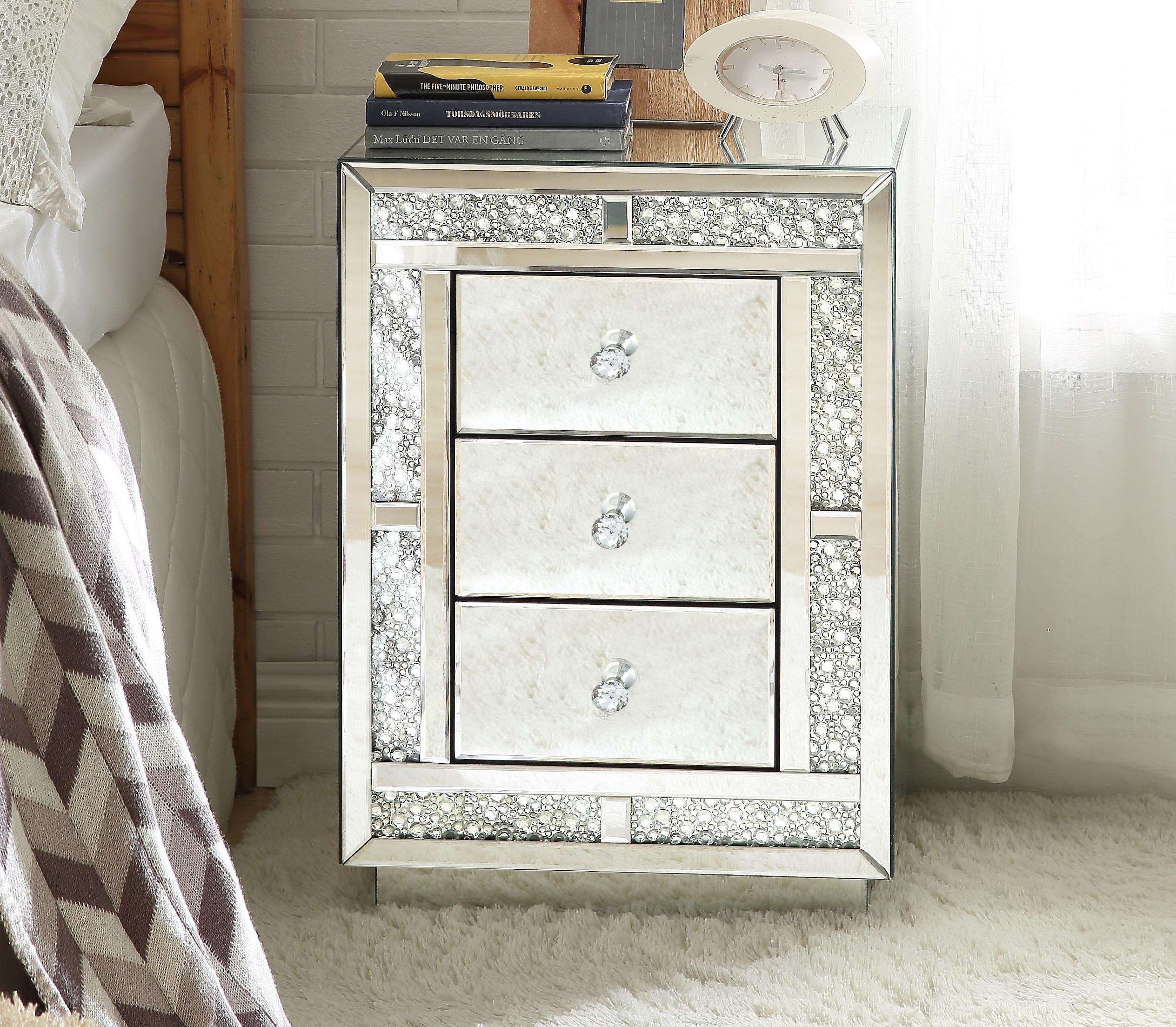 Mallika Mirrored & Faux Crystals Accent Table - Ideal Furniture (Fresno,CA)