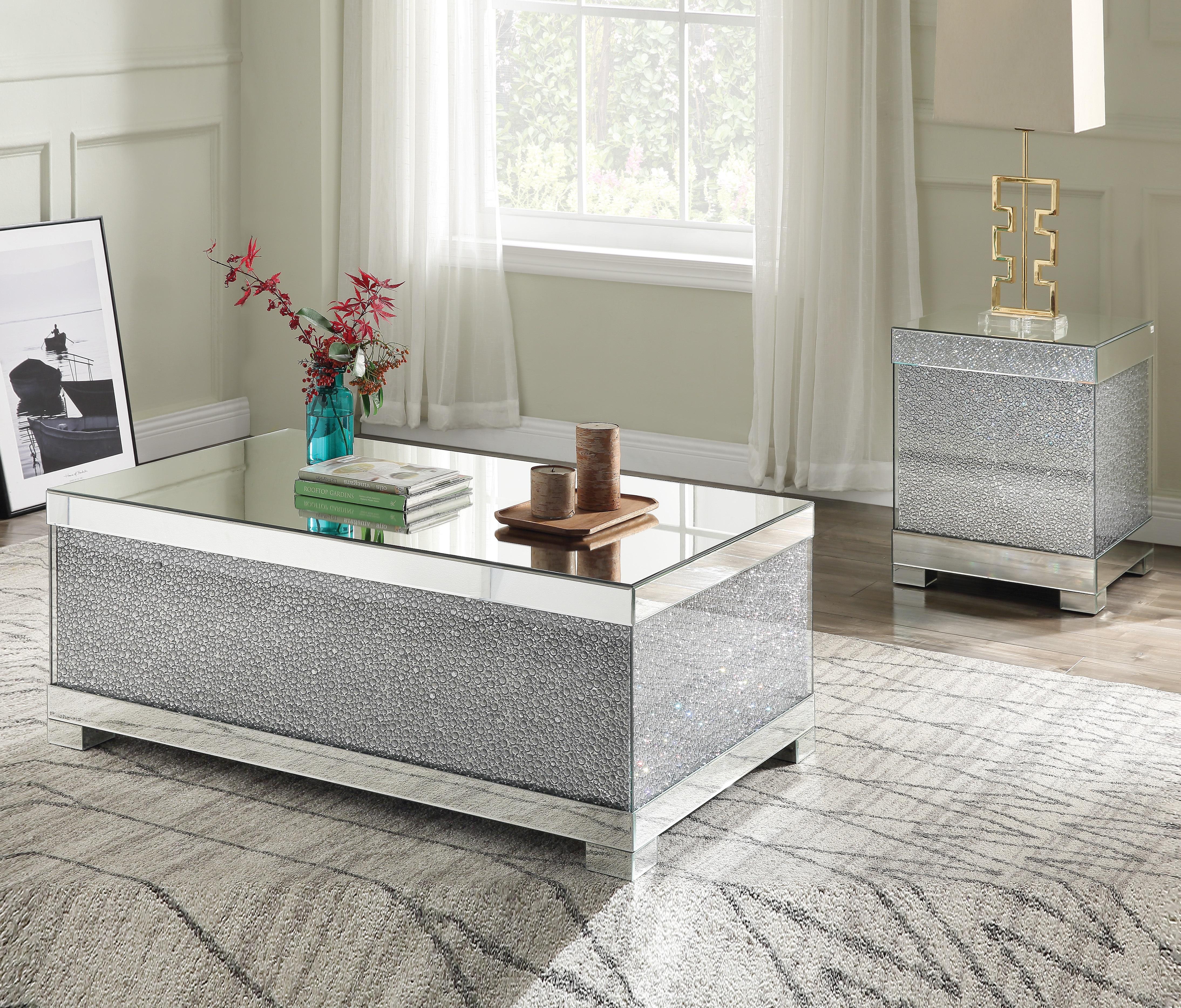 Mallika Mirrored & Faux Crystals Coffee Table - Ideal Furniture (Fresno,CA)