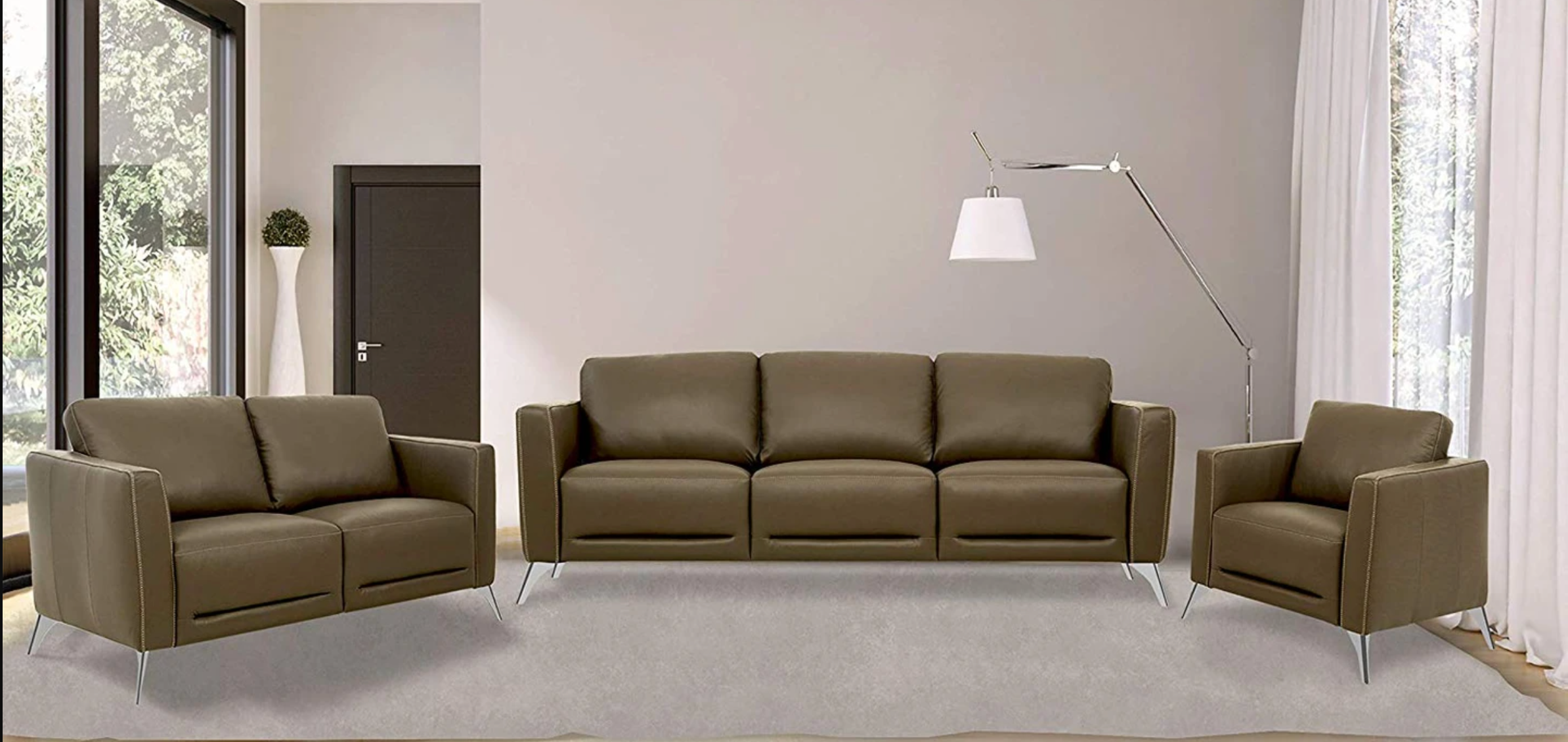 Malaga Taupe Leather Sofa - Ideal Furniture (Fresno,CA)