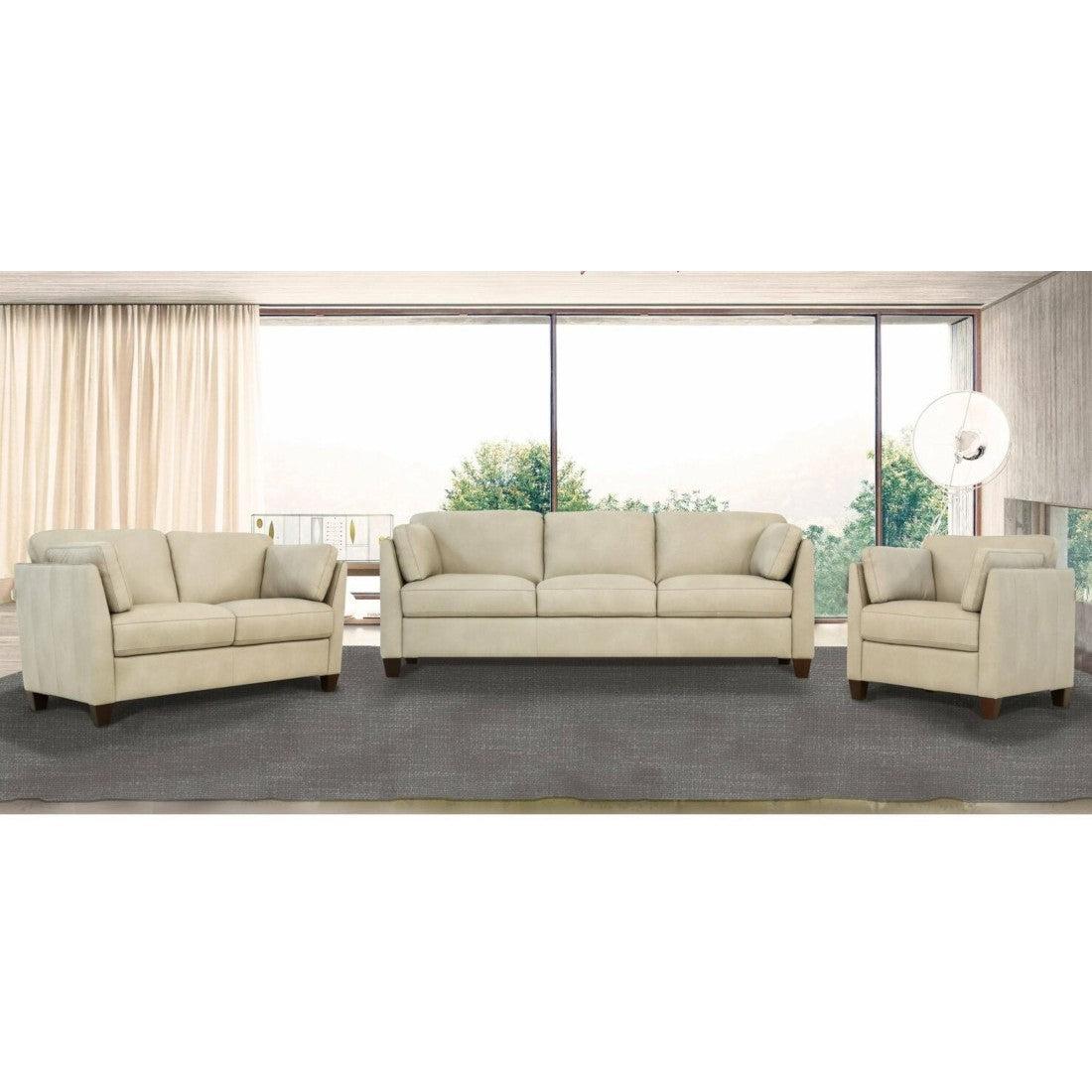 Matias Dusty White Leather 3-Piece Living Room Set - Ideal Furniture (Fresno,CA)
