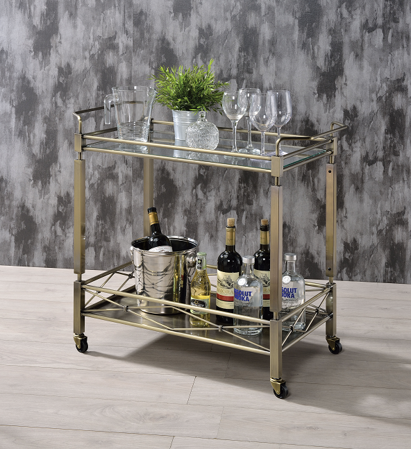 Matiesen Antique Gold & Clear Glass Serving Cart - Ideal Furniture (Fresno,CA)