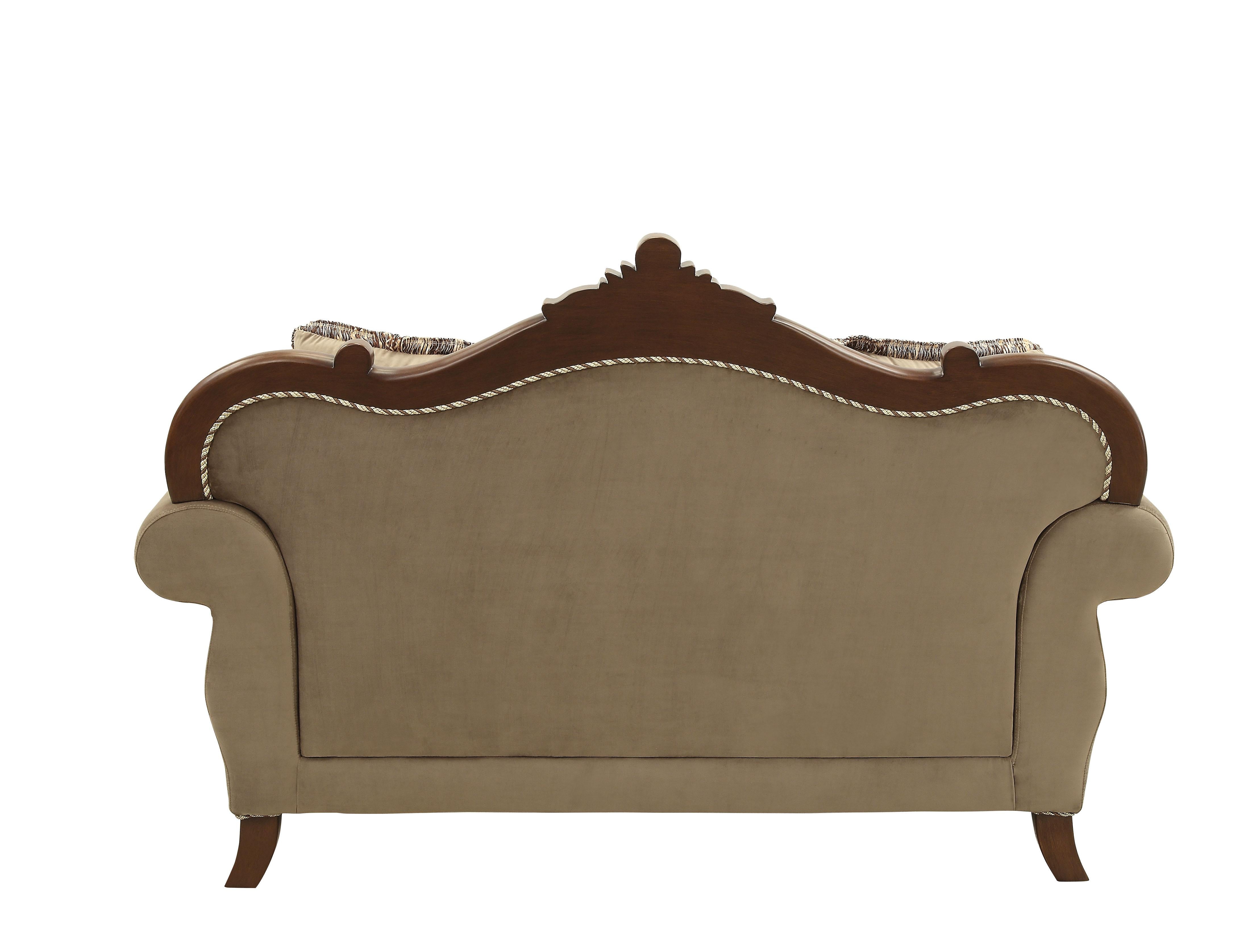 Mehadi Velvet & Walnut Loveseat w/6 Pillows - Ideal Furniture (Fresno,CA)