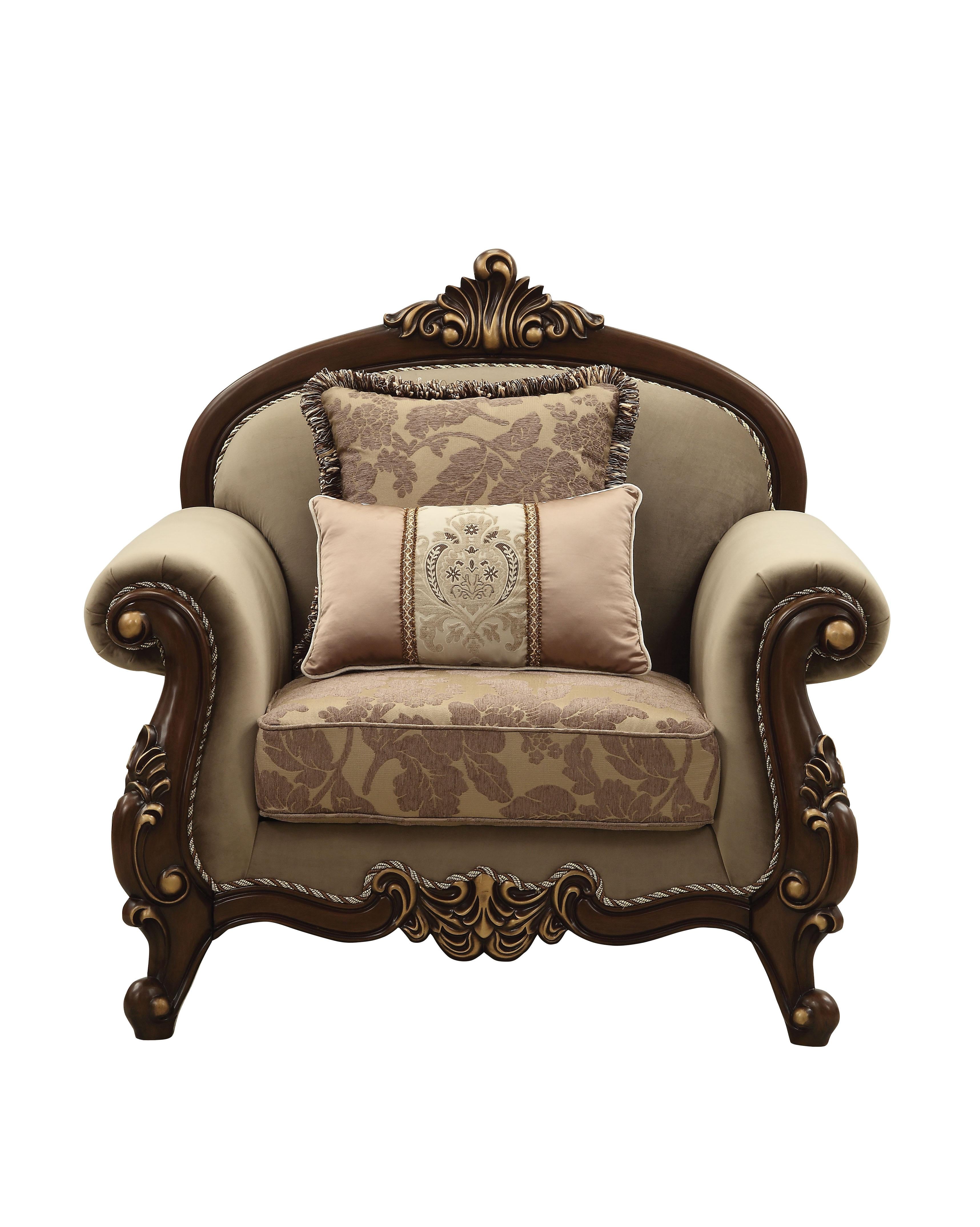 Mehadi Velvet & Walnut Chair & 2 Pillows - Ideal Furniture (Fresno,CA)