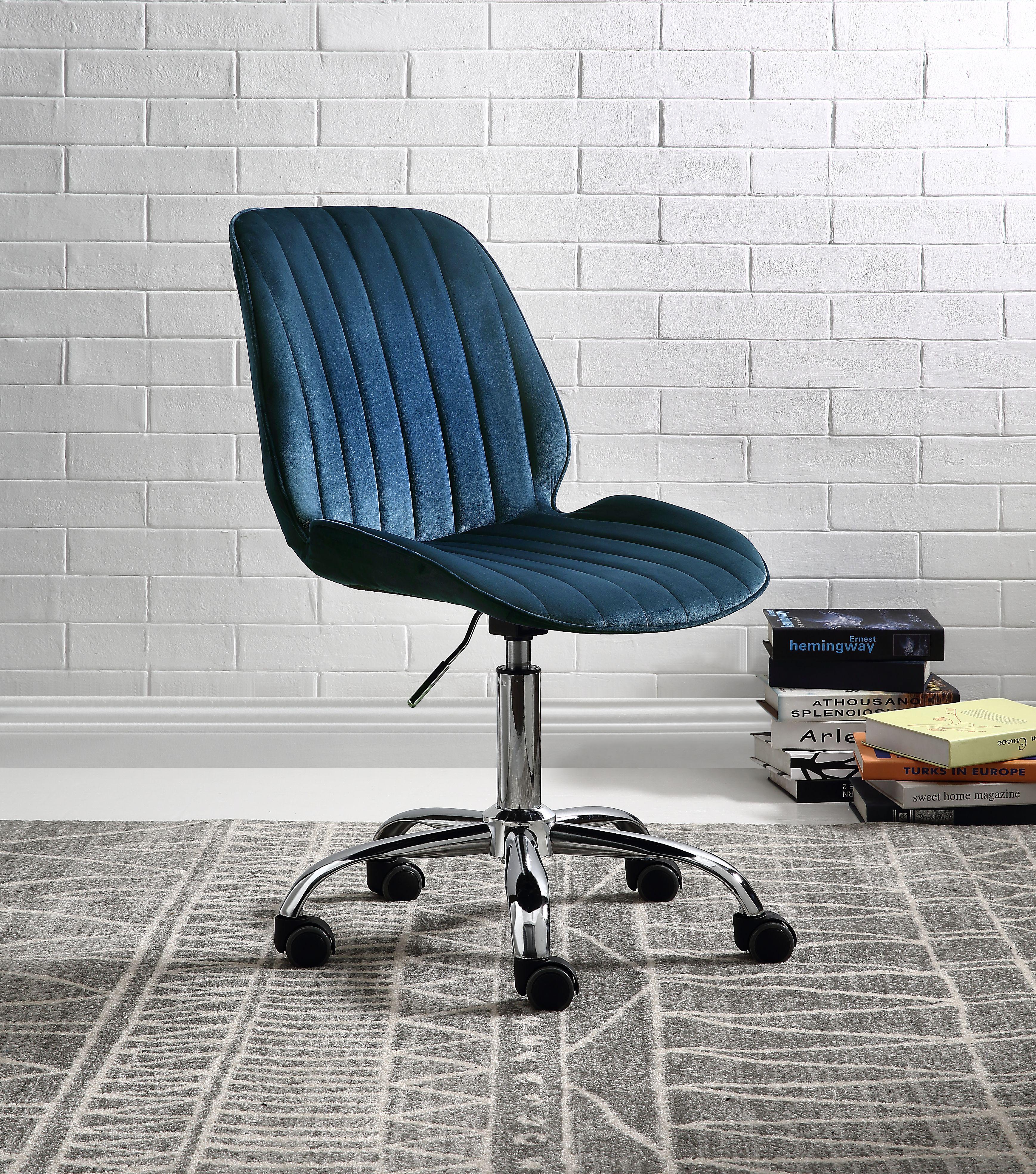 Muata Twilight Blue Velvet & Chrome Office Chair - Ideal Furniture (Fresno,CA)