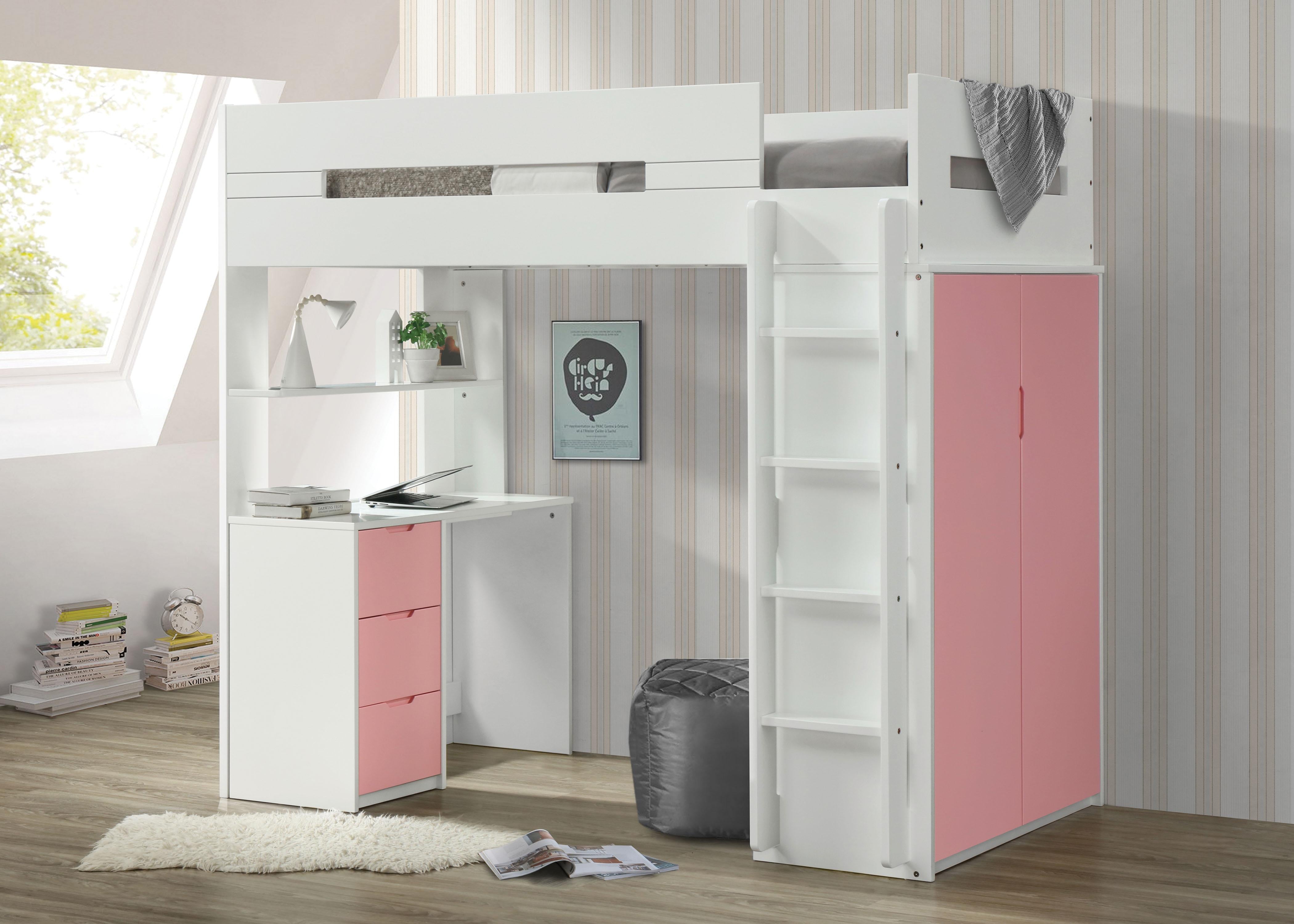 Nerice White & Pink Loft Bed - Ideal Furniture (Fresno,CA)