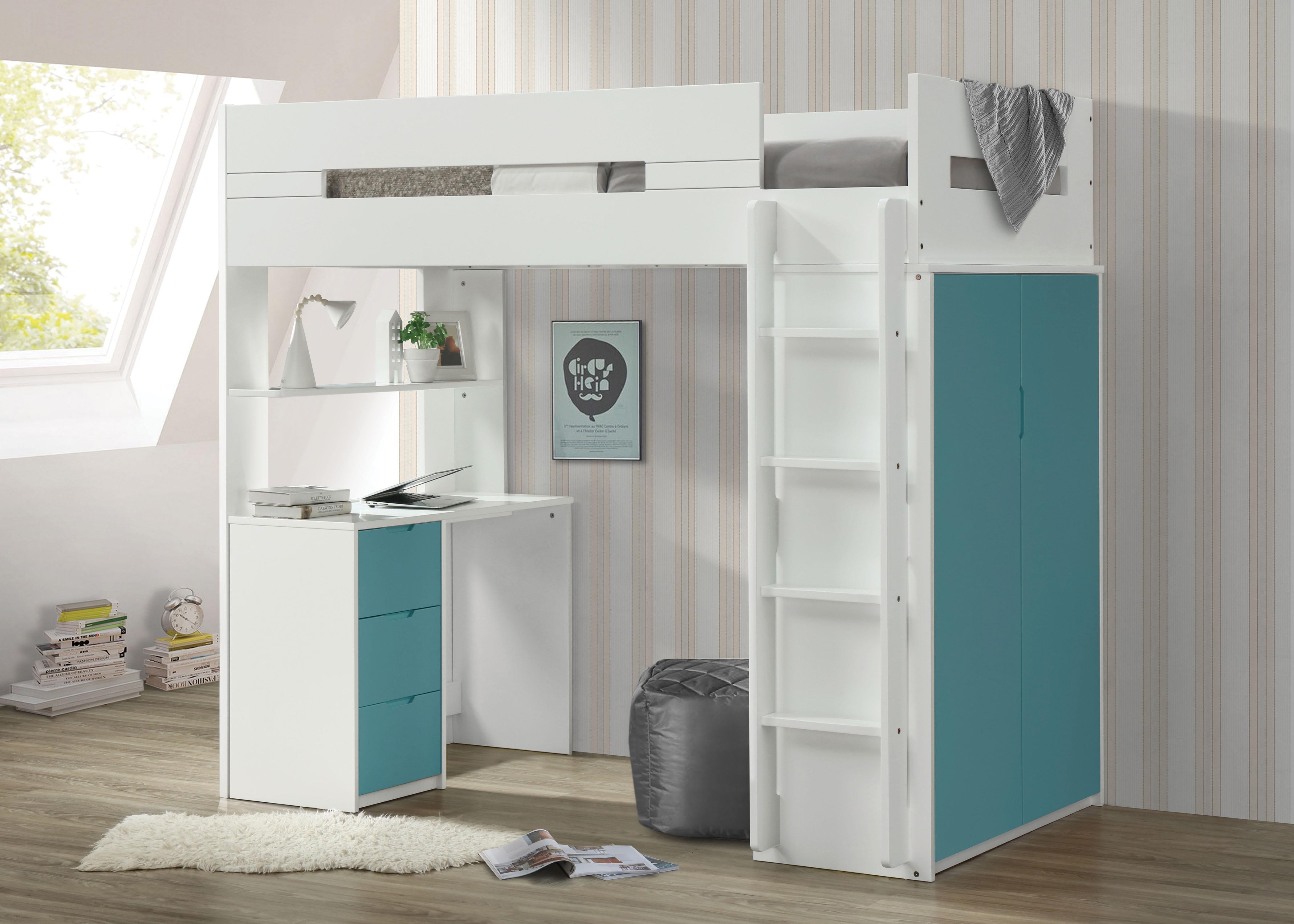 Nerice White & Teal Loft Bed - Ideal Furniture (Fresno,CA)
