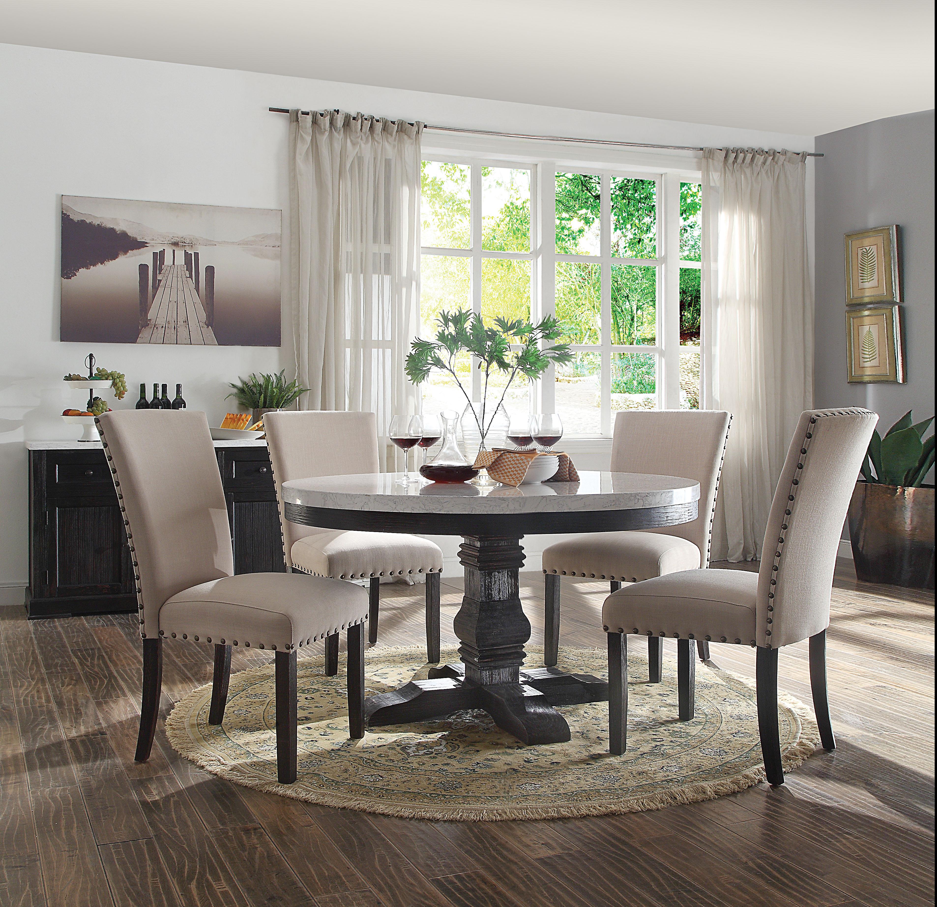 Nolan White Marble & Salvage Dark Oak Dining Table - Ideal Furniture (Fresno,CA)