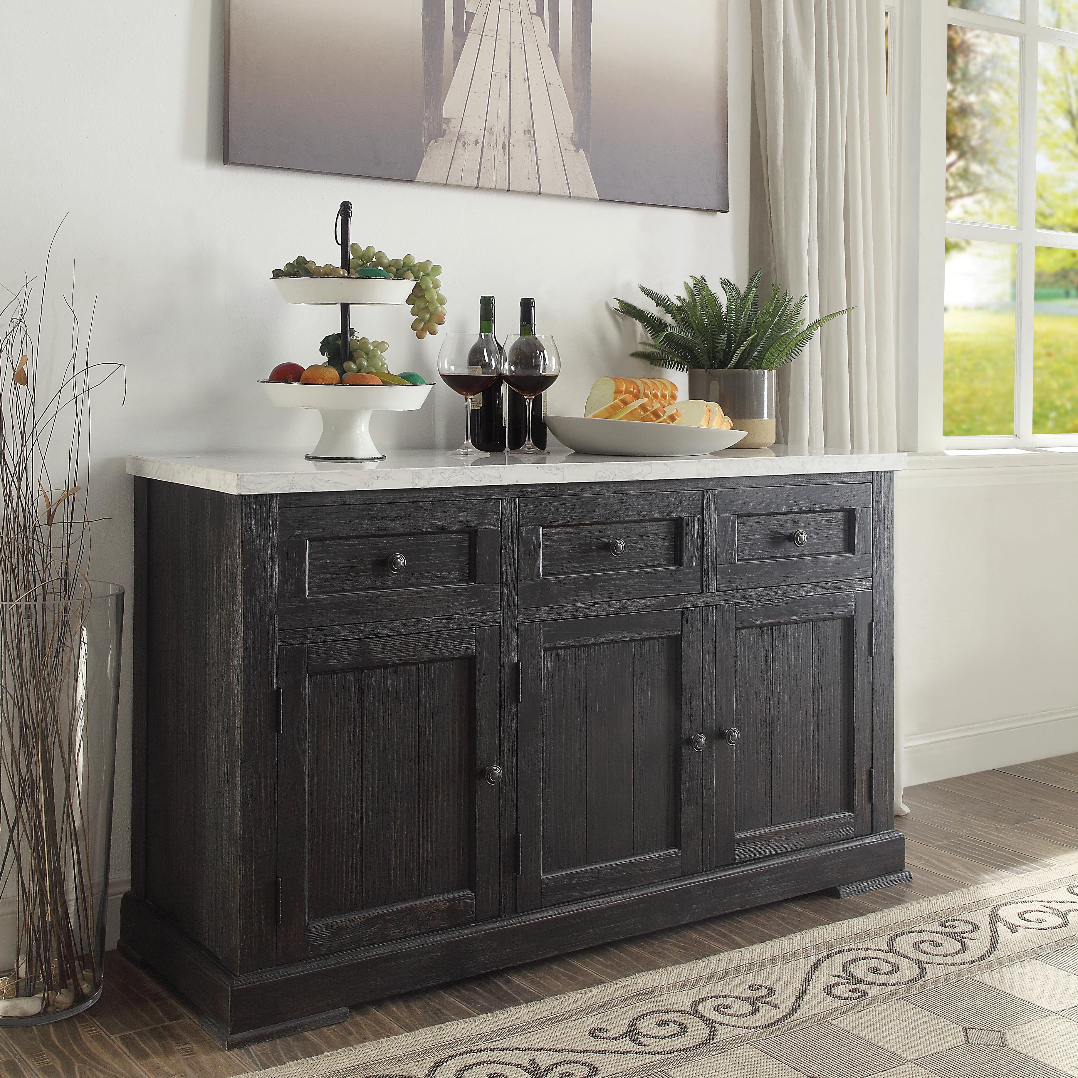 Nolan White Marble & Salvage Dark Oak Server - Ideal Furniture (Fresno,CA)