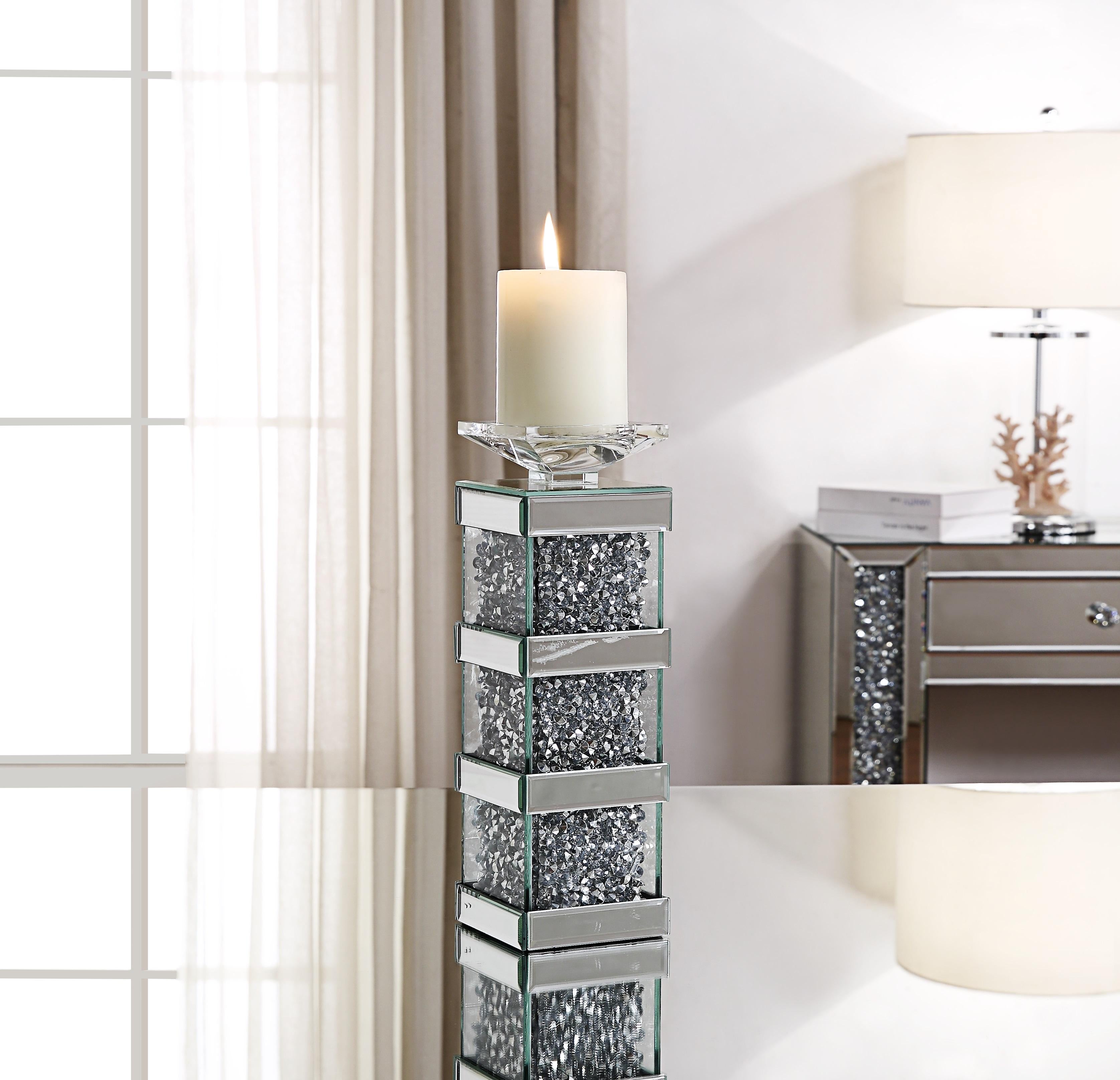 Noralie Mirrored & Faux Diamonds Accent Candleholder - Ideal Furniture (Fresno,CA)